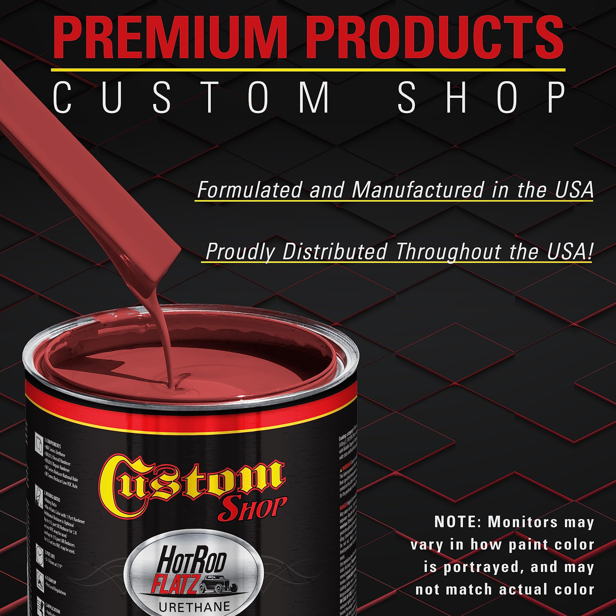 Custom Shop Graphic Red Hot Rod Flatz Flat Matte Satin Urethane Auto Paint - Complete Quart Paint Kit (4:1 Mix Ratio) | Professional Low Sheen Automotive Coating for Cars & Trucks | Ideal for Hot Rod Restoration & Custom Vehicle Projects