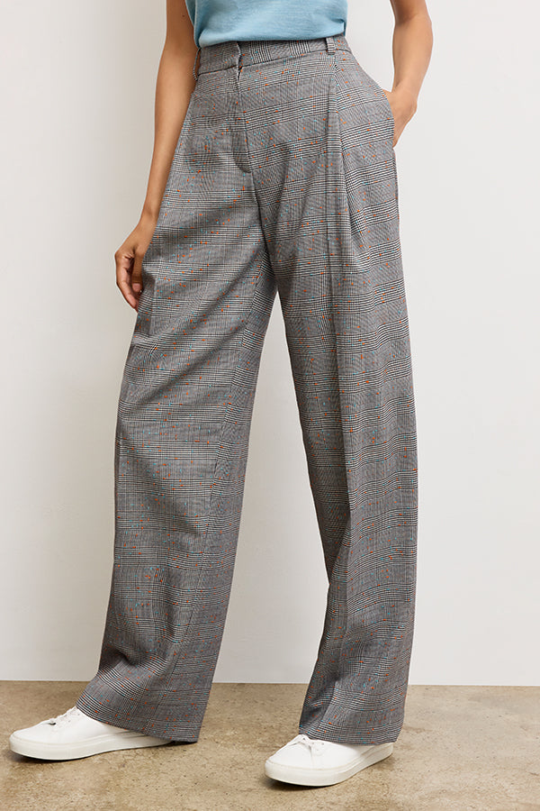 Rina Sculptural Pants - Sharkskin Mixed Check High Waist Trousers for Women | Perfect for Office, Casual Wear & Night Out