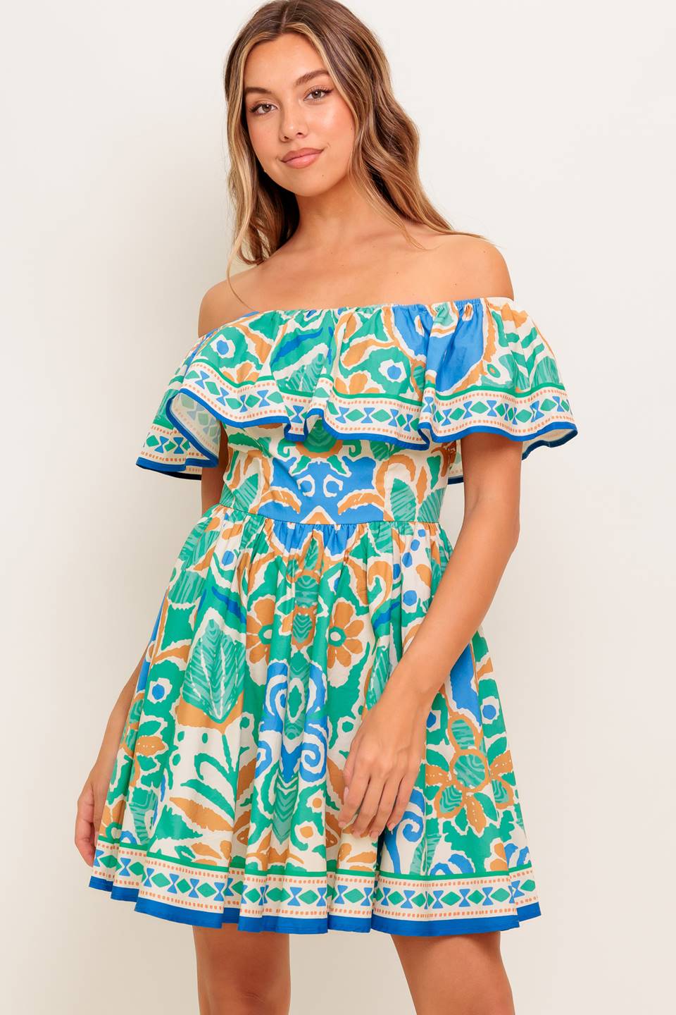 Cambria Mini Dress in Sage & Blue - Women's Casual Summer Dress for Beach, Party & Date Night