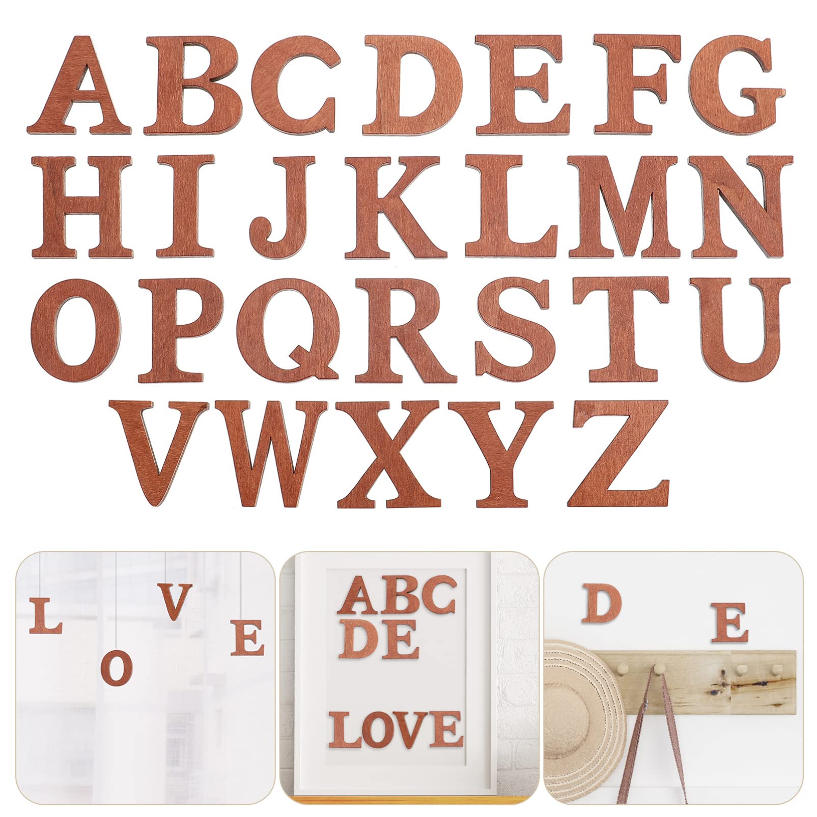 26pcs Brown Wooden Alphabet Letters for DIY Crafts - Wood Slice Art, Home Decor, Wedding, Nursery, Scrapbooking & Party Decoration