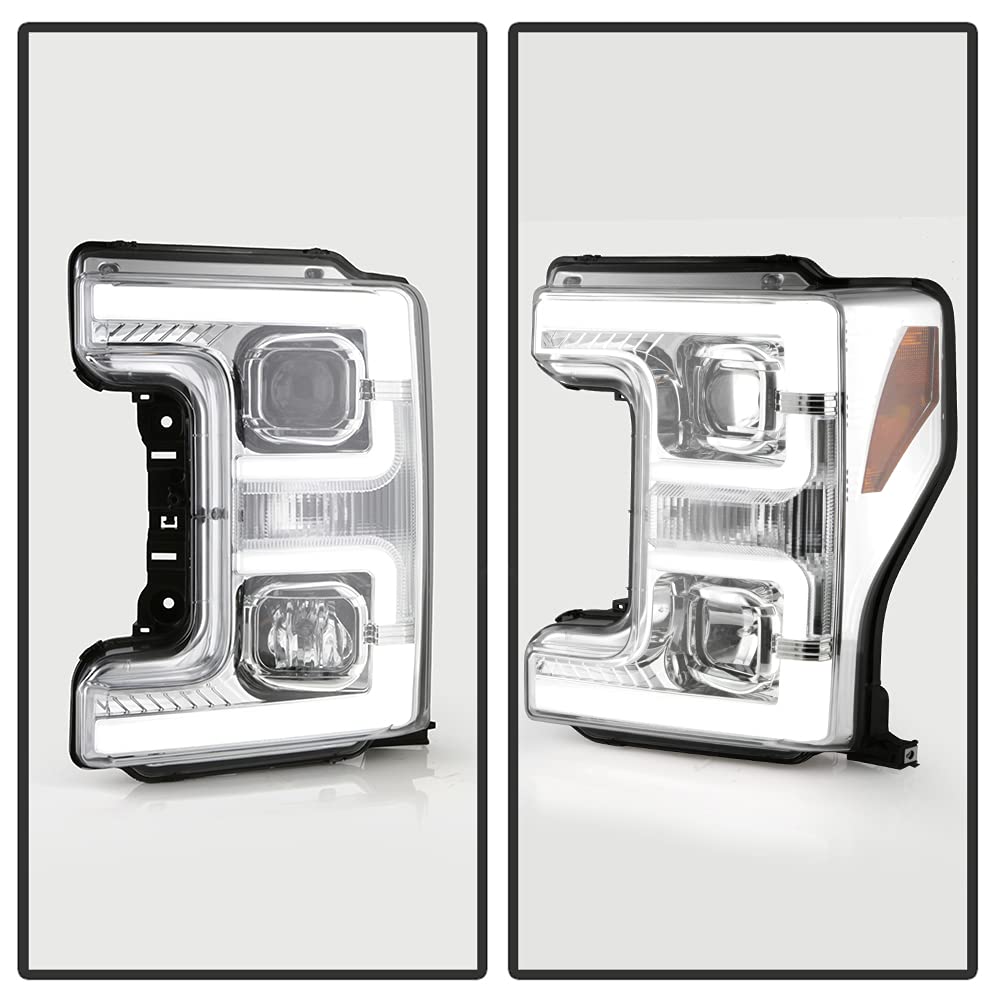 ACANII Chrome Dual LED Tube Projector Headlights Set for 2017-2019 Ford F250 F350 Super Duty - Left & Right Pair - Upgrade Your Truck's Lighting for Night Driving & Off-Road Adventures