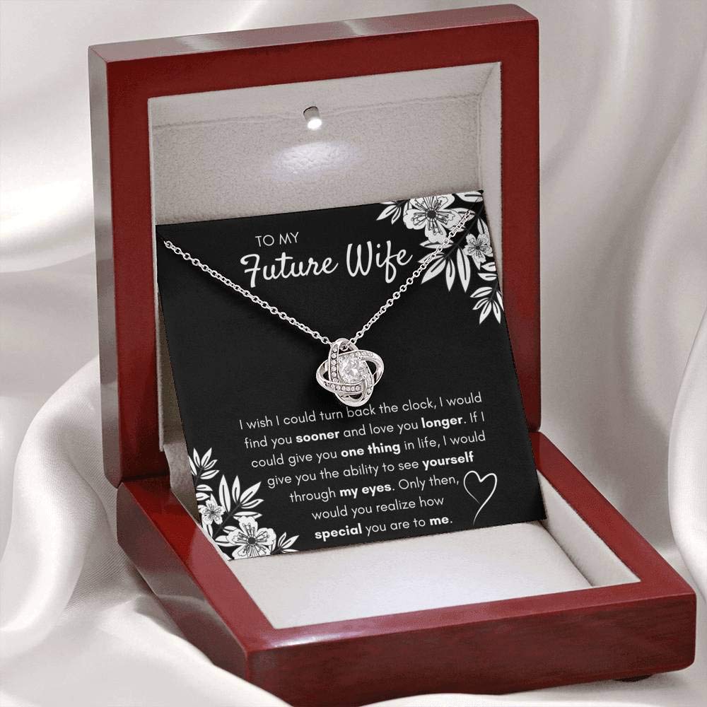 Future Wife Necklace Gift - Sterling Silver Love Knot Pendant with Engraved Message Card & Gift Box - Perfect for Engagement, Anniversary, Valentine's Day & Romantic Surprises