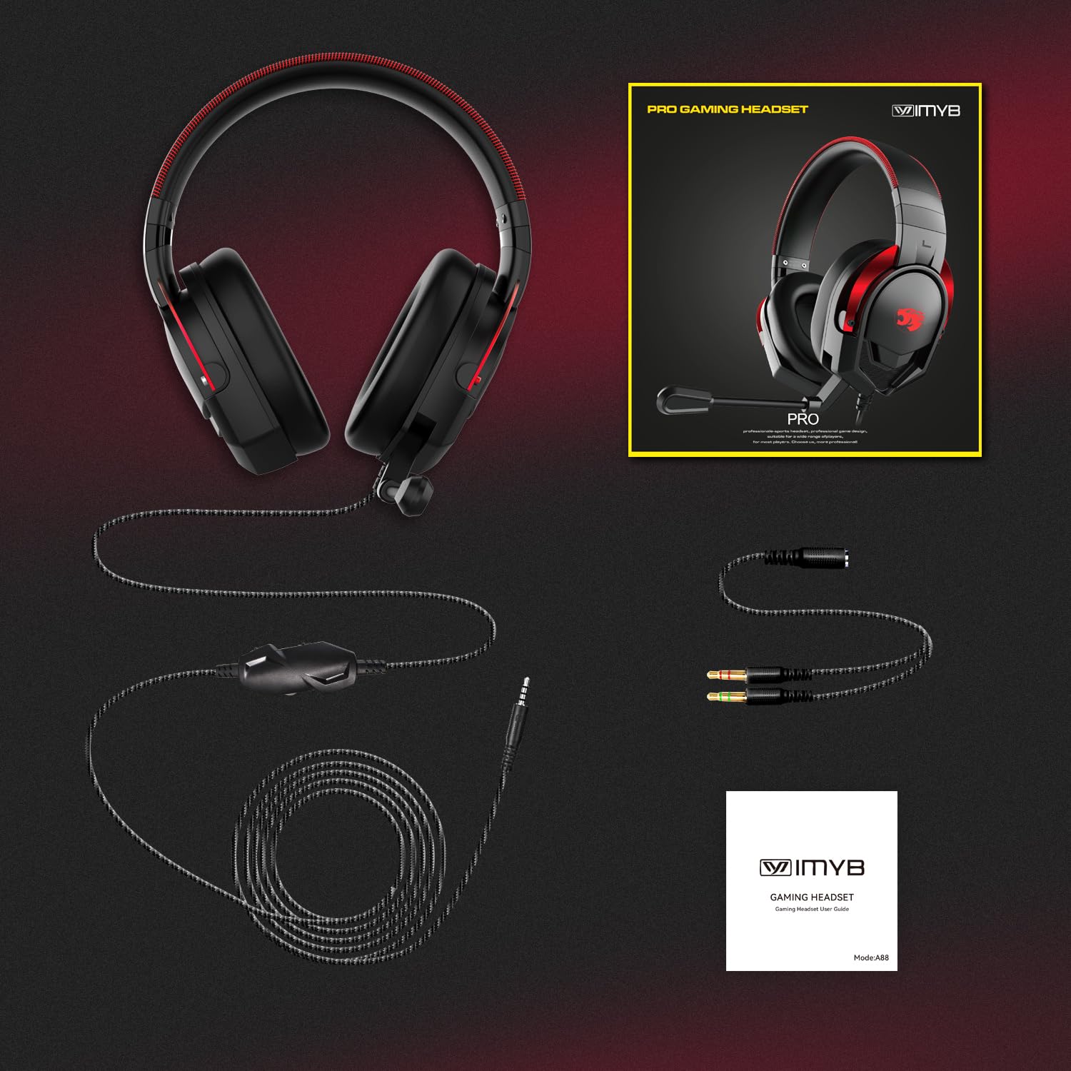 A88 Gaming Headset with Microphone - Stereo Wired Noise Cancelling Over-Ear Headphones for PC, PS5, Xbox Series X/S, PS4, Laptop, Mac, Nintendo Switch - Perfect for Gaming, Streaming & Online Classes (Red)