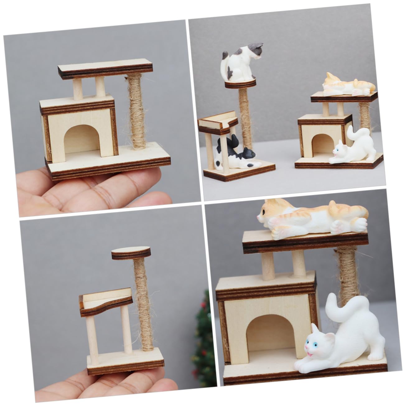 2pcs Mini Wooden Cat Tree Furniture - Dollhouse Climbing Tower for Cats, Desktop Ornament & Home Decor Accessory | Perfect for Small Spaces, Kitty Playtime, and Themed Room Decor