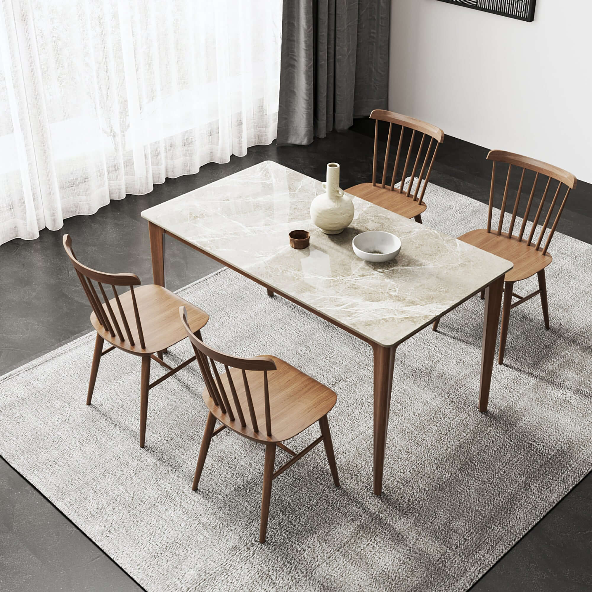 Minimalist 53.5 Inch Slate Wooden Rectangular Dining Table for 6 People - Perfect for Modern Dining Room, Kitchen, and Small Space Gatherings
