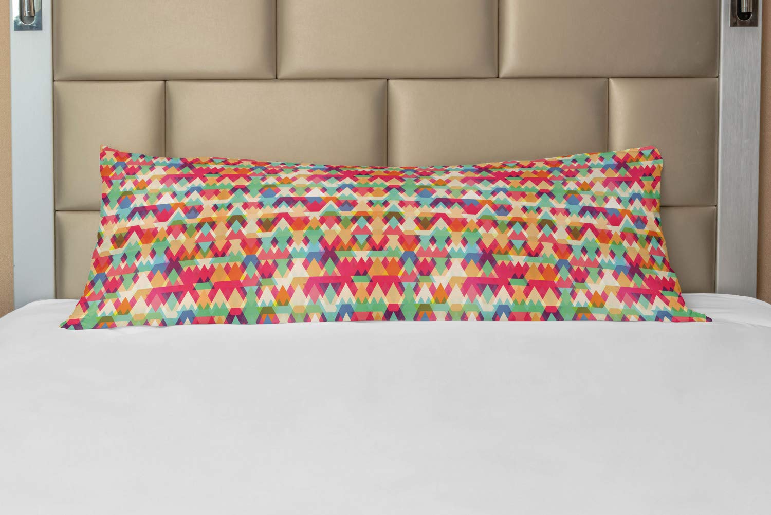Ambesonne Indie Body Pillow Cover with Zipper - Abstract Vibrant Geometric Triangle Design, 21