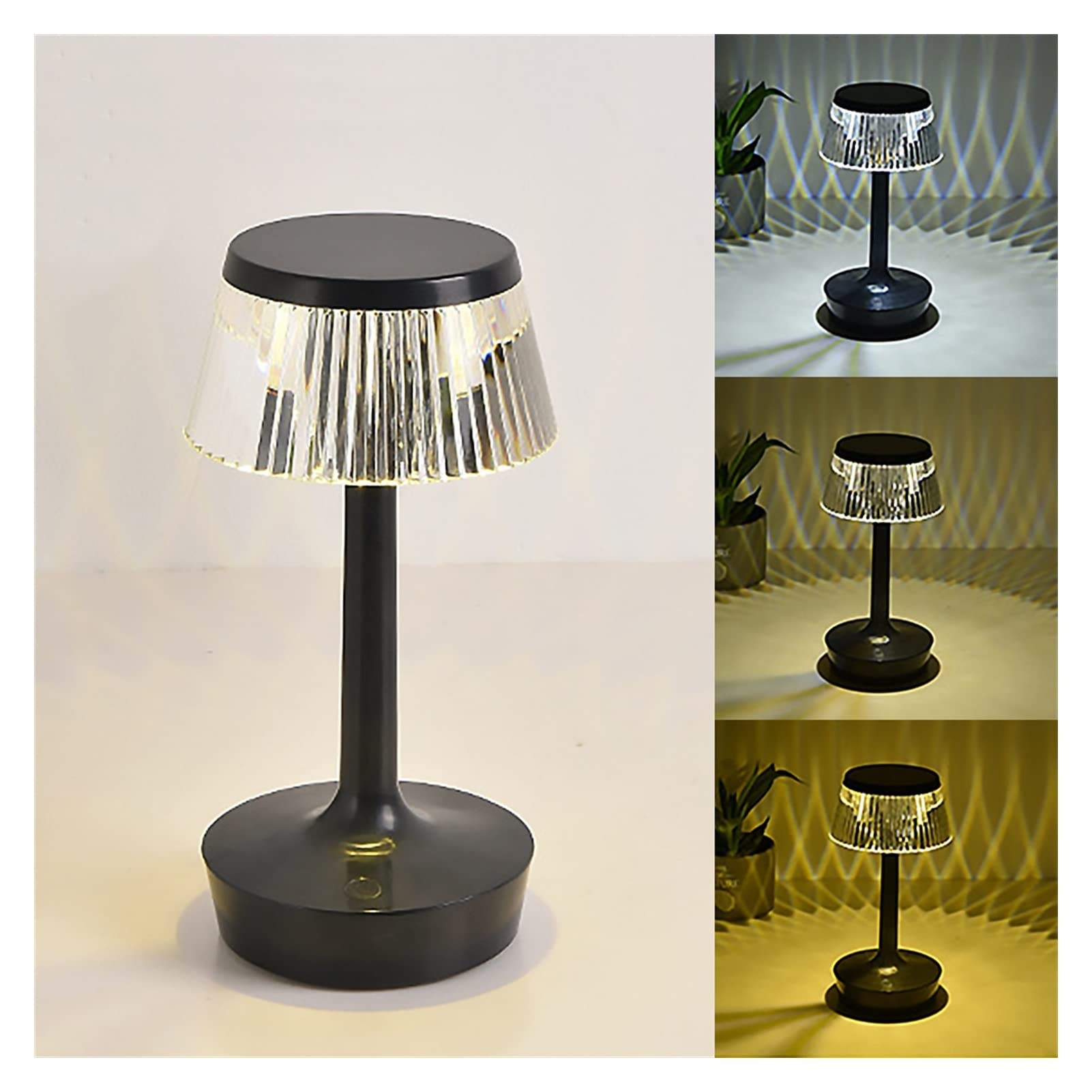 Crystal Mushroom Table Lamp - USB Touch Control LED Night Light for Bedroom, Bedside, Desk - Black Lampshade - Perfect for Reading, Relaxing & Creating Cozy Atmosphere