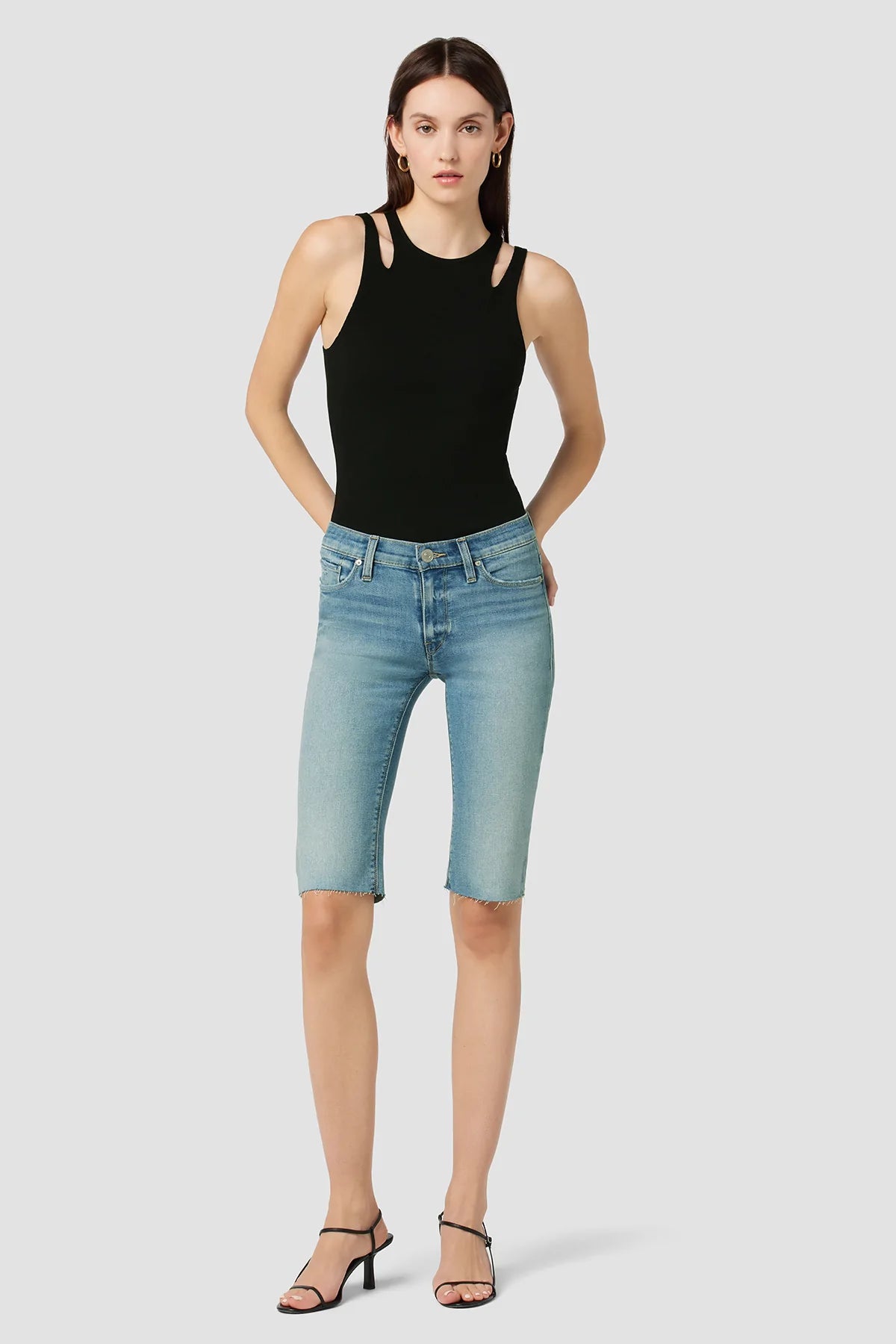 Amelia Mid Rise Shorts for Women - Comfortable Stretch Denim Shorts with High Waist | Perfect for Summer, Beach, and Casual Outings