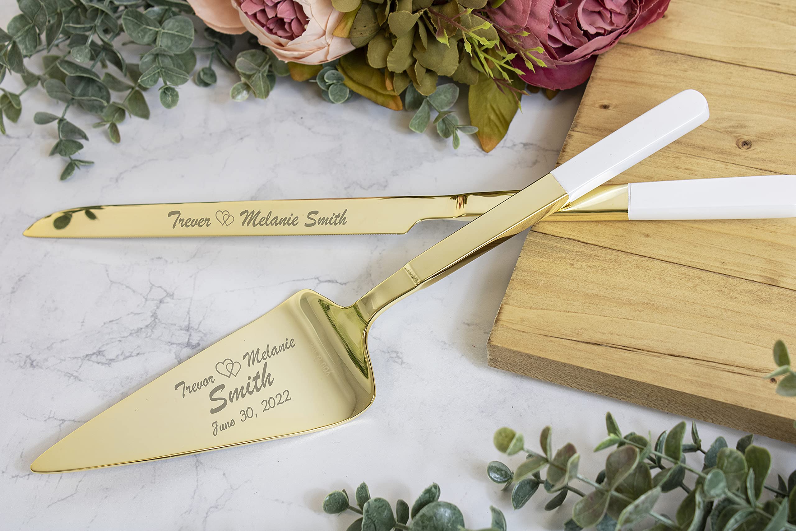 Kate Spade Bridal With Love Gold Personalized Wedding Cake Cutting Set - Custom Engraved Cake Knife & Server Set for Bride & Groom - Perfect Wedding Gift & Bridal Shower Accessory for Romantic Ceremonies