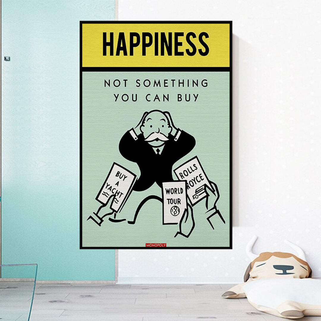 Alec Monopoly 'Can't Buy Happiness' Playing Card Canvas Wall Art - Perfect for Living Room, Bedroom & Office Decor