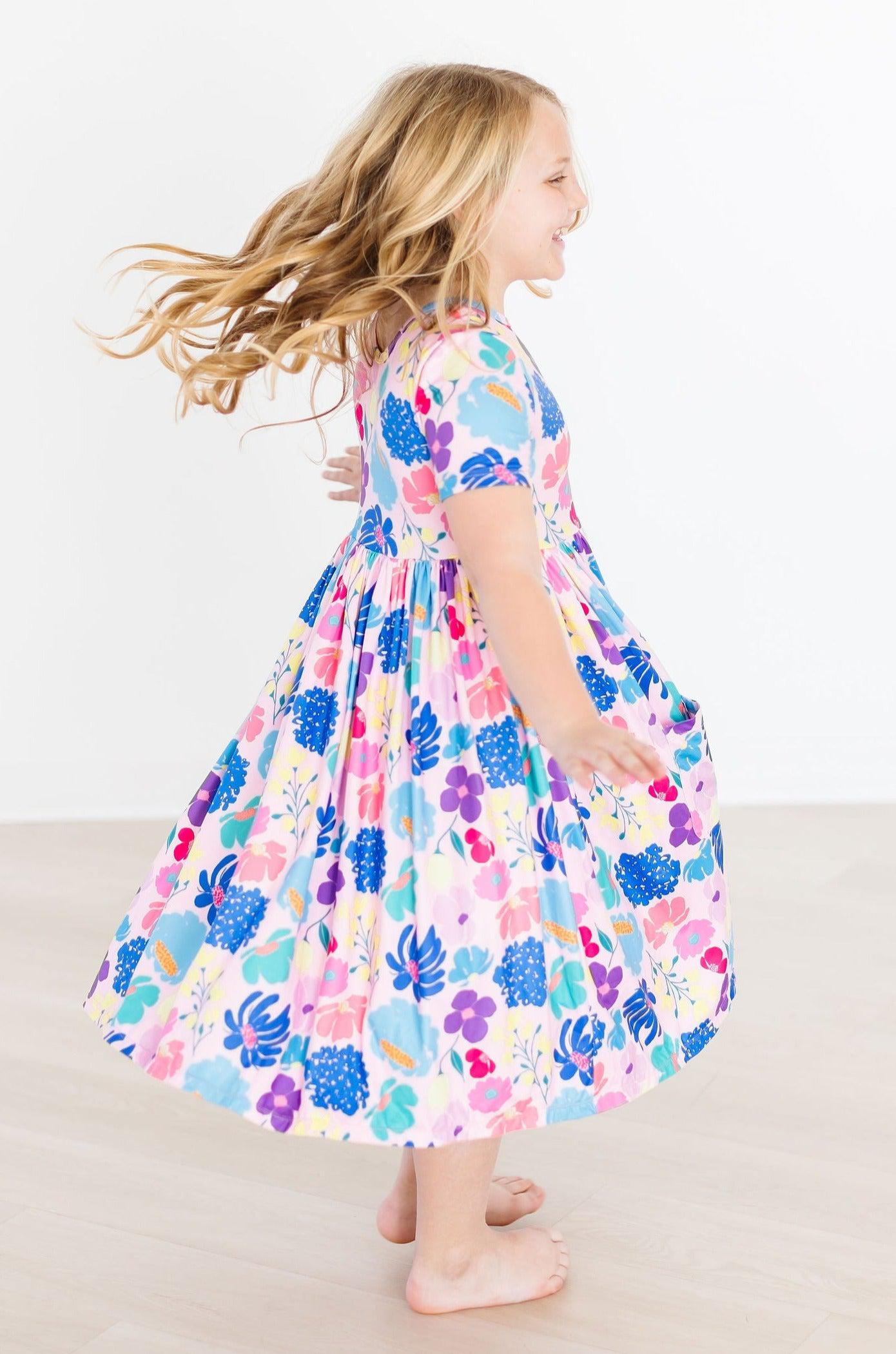 Dahlia Dreams Women's Short Sleeve Pocket Twirl Dress for Summer | Floral Swing Dress with Pockets | Perfect for Garden Parties, Date Nights & Vacations
