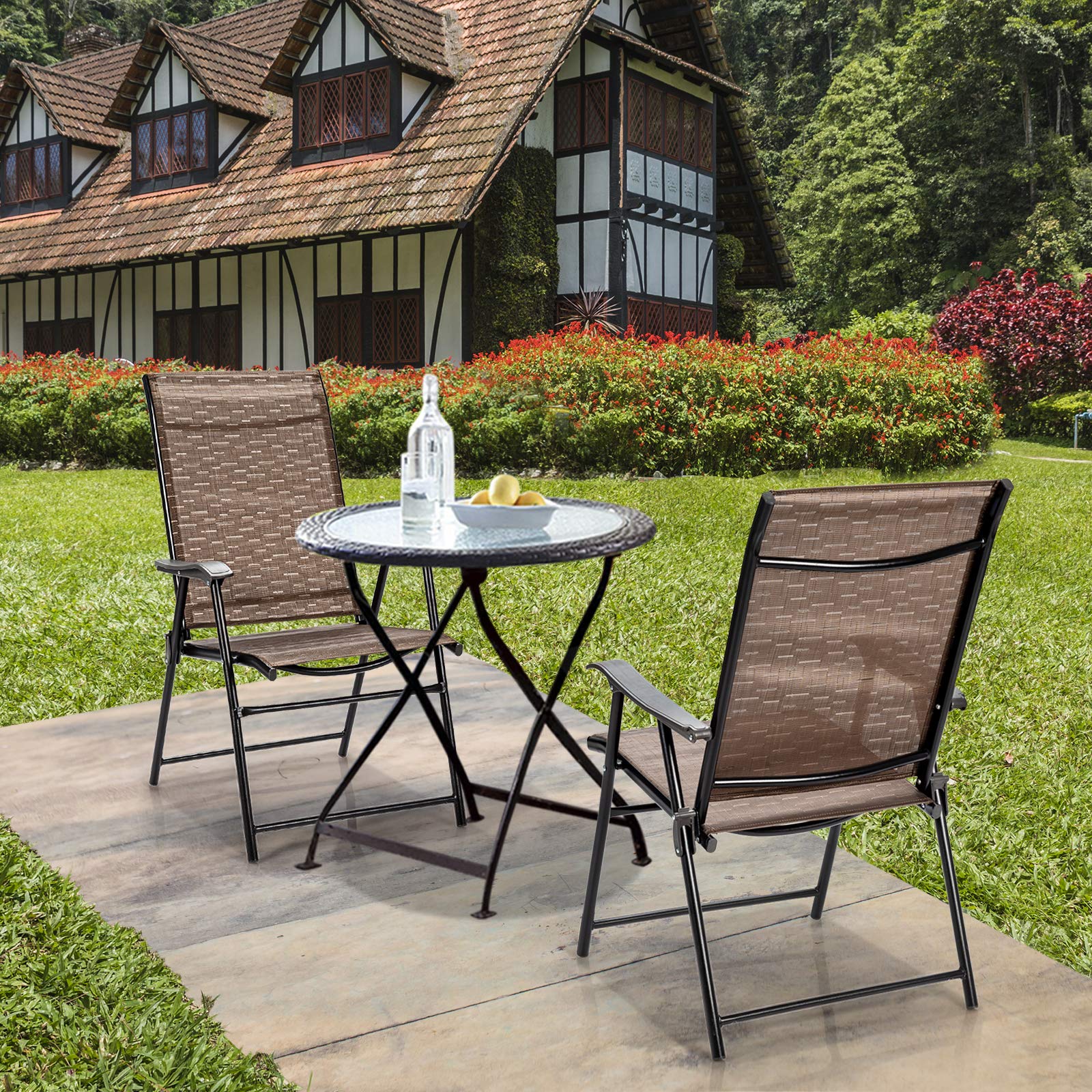 Giantex 2-Pack Folding Patio Dining Chairs with Armrests - Portable Outdoor Camping Chairs for Bistro, Deck, Backyard, Picnic, Beach & Garden Use