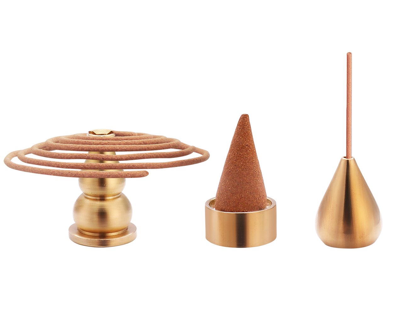 Premium Brass Incense Burner - Cone, Coil & Stick Holder (3 Styles) - Perfect for Meditation, Yoga, Aromatherapy & Home Decor