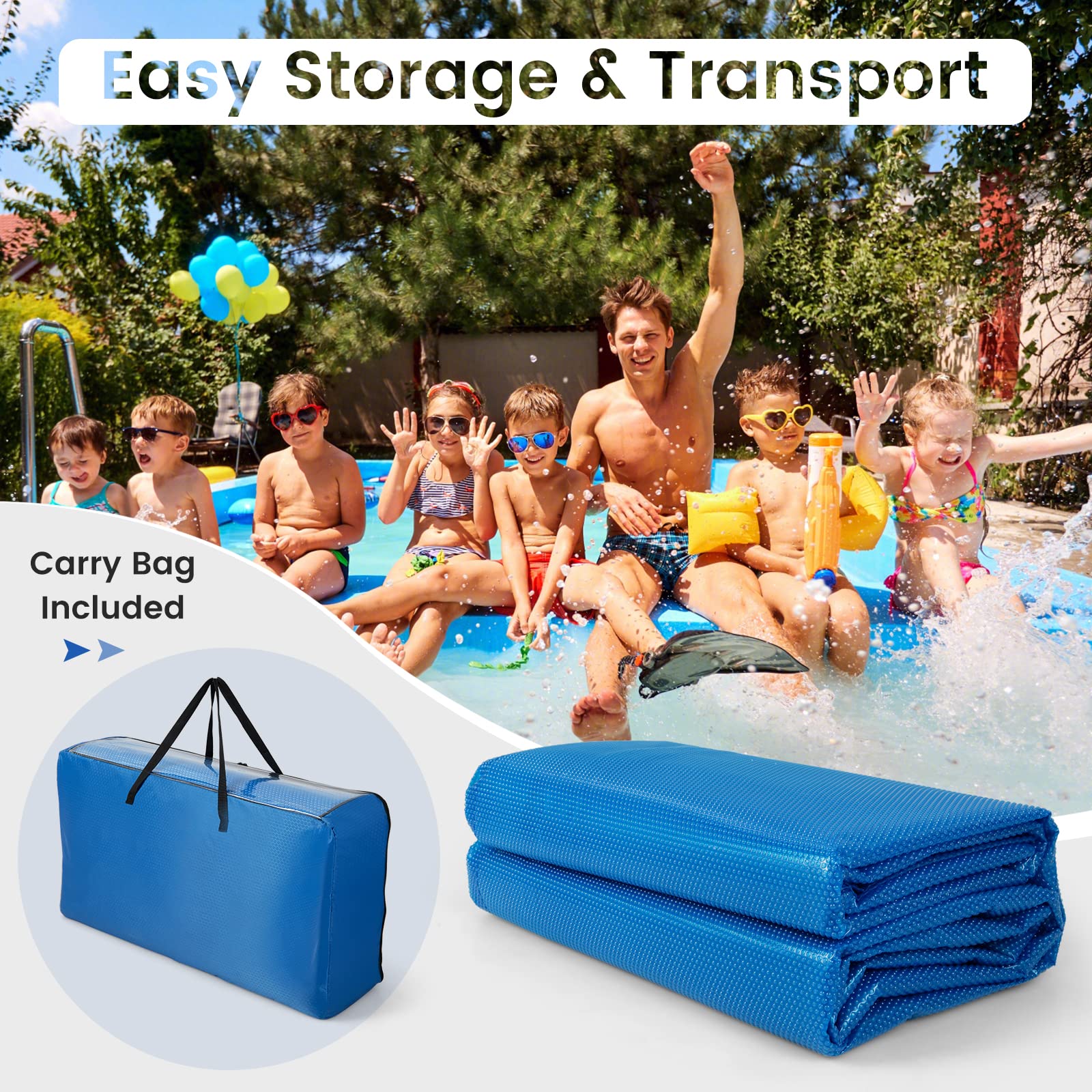 Goplus 18 x 36 FT Solar Pool Cover with Carrying Bag - Blue Bubble Thermal Blanket for In-Ground & Above-Ground Swimming Pools, Hot Tubs & Spas | Retains Heat, Saves Energy, Perfect for Backyard, Patio & Outdoor Use