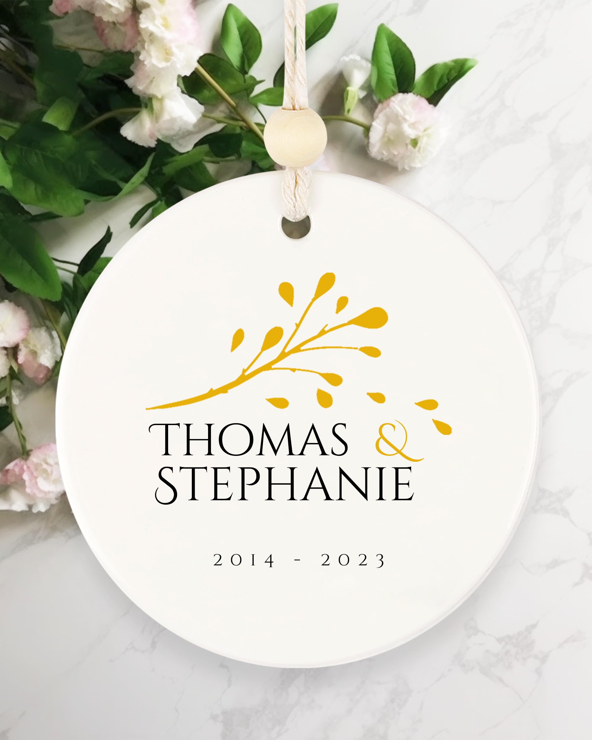 Personalized 9th Wedding Anniversary Pottery Gift for Couples - Custom Name Keepsake for Him or Her - Christmas Tree Ornament & Valentine's Day Decoration - Perfect for Romantic Celebrations & Home Decor
