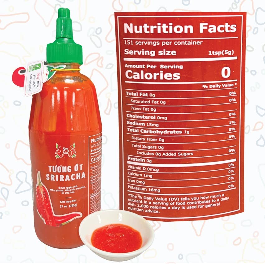 Sriracha Hot Chili Sauce - Vegan, Gluten-Free, No MSG, No Artificial Colors | Premium Fresh Chili Pepper Sauce for Cooking, Dipping & Asian Cuisine