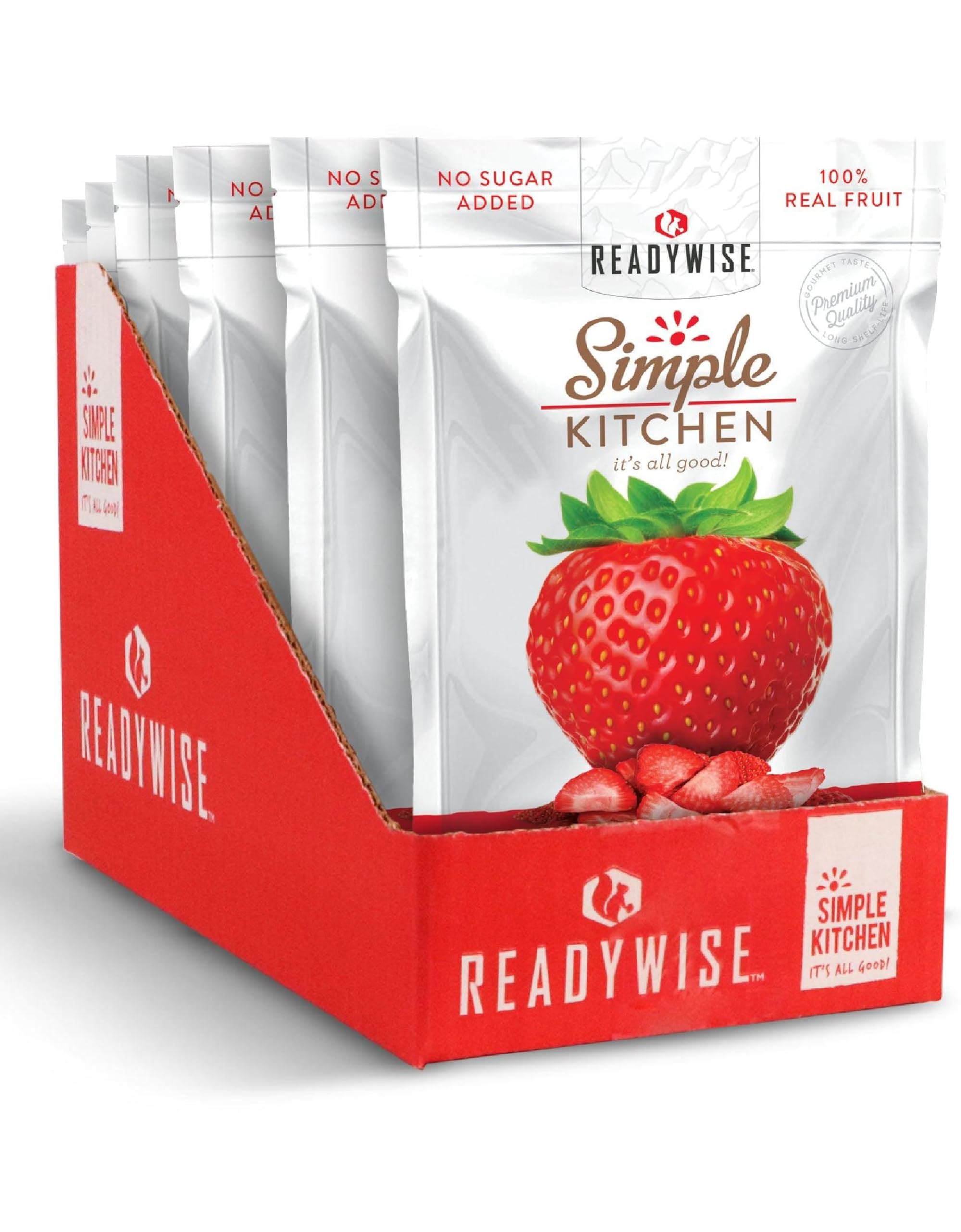 Freeze-Dried Strawberries 24 Servings (6 Pack) - Gluten Free, Vegetarian Healthy Snacks for Pre-Workout, Camping, Backpacking & Survival Food | ReadyWise Simple Kitchen Dried Fruit