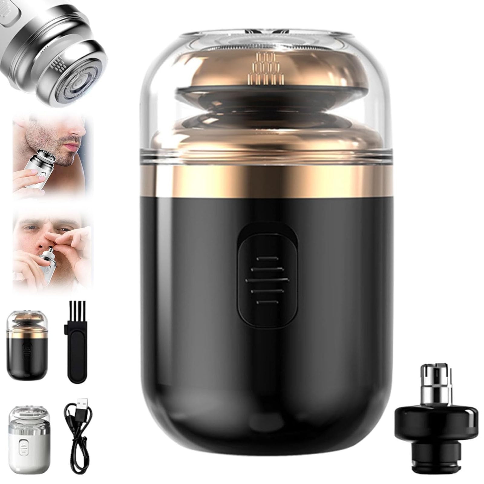 Portable Mini Electric Shaver & Nose Hair Trimmer - 2-in-1 Travel Shaver with Replacement Heads, Compact Capsule Design for Men - Perfect for Travel, Home, and Business Use (Black)