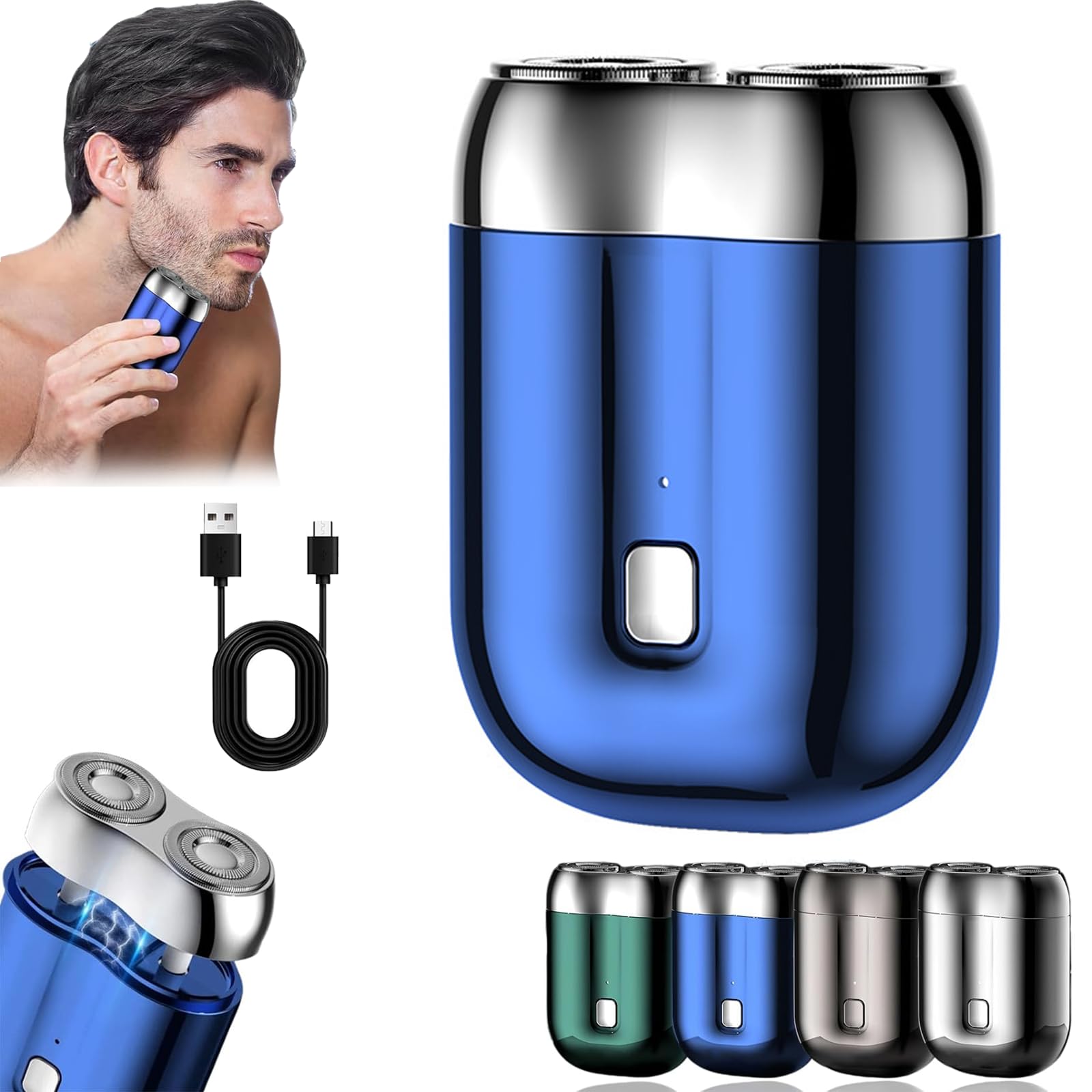 Jacooba Mini Dual-Head Electric Shaver for Men - IPX7 Waterproof Travel Razor with Precision Trimming - Perfect for Home, Office & Gym Use (Blue)