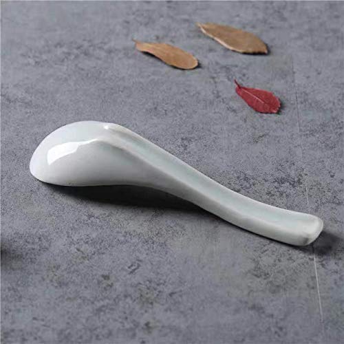 Premium Ceramic Soup Spoons Set of 4 - Chinese Style Glazed Porcelain Rice Spoons - Elegant Asian Tableware for Dining & Gifts (Dark Green) | Perfect for Ramen, Pho, Rice Bowls & Asian Cuisine