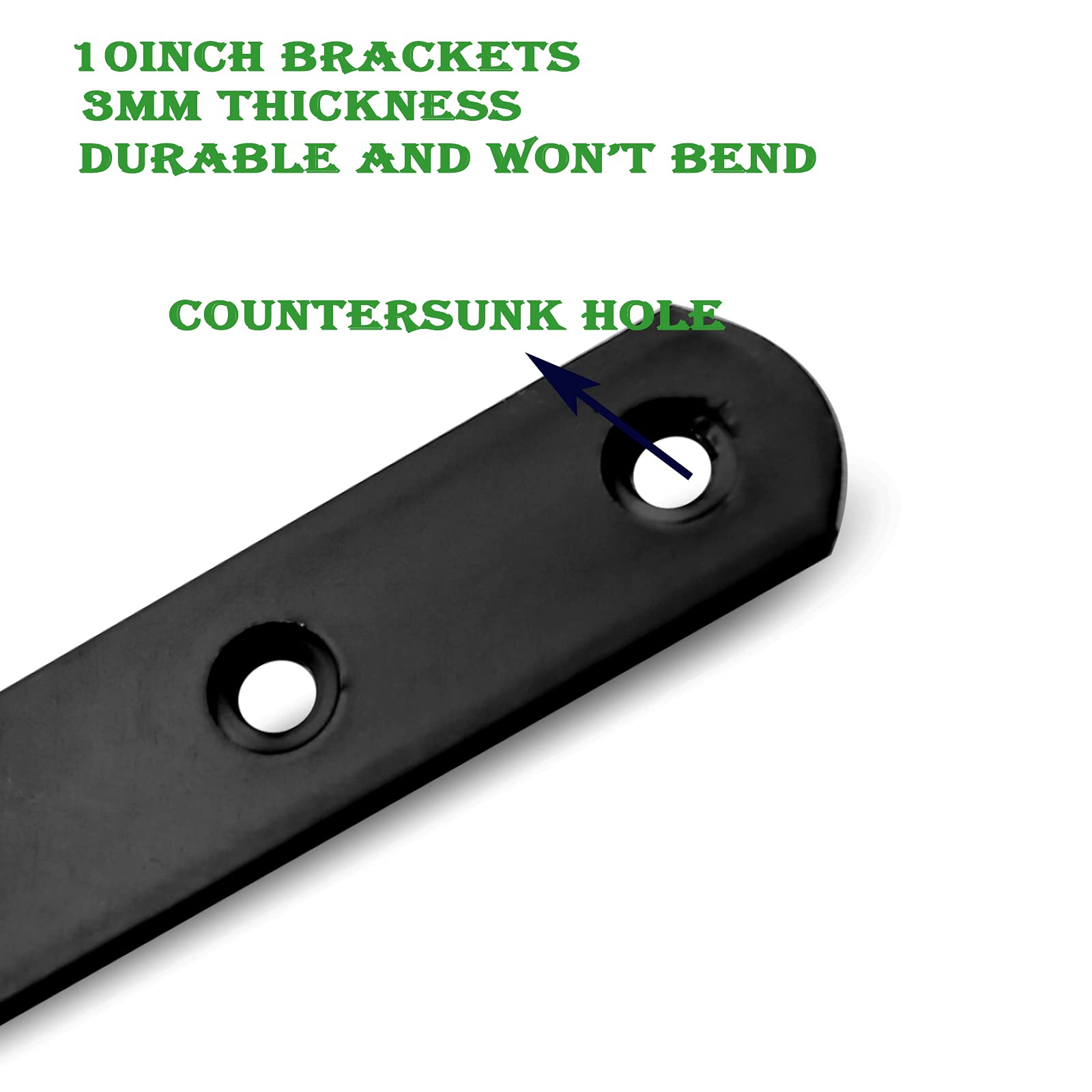 12 Pack Black 10-Inch (250MM) Heavy Duty Straight Metal Brackets - Mending Plates for Wood Fence, Bookcase, Cabinet & Furniture Repair - Perfect for DIY Projects & Home Improvement