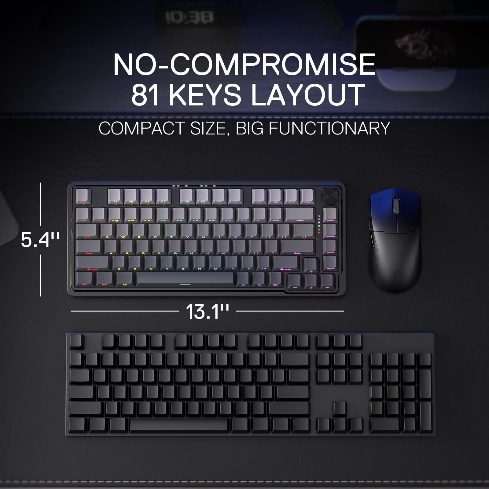 Redragon K673 GB 75% Wireless RGB Gaming Mechanical Keyboard - 3-Mode Connectivity (2.4G/Wired/Bluetooth), 81-Key Compact Design with Hot-Swap Sockets, PBT Keycaps, Dedicated Volume Knob & 5-Layer Noise Reduction | Perfect for PC Gaming, Office Work & Streaming Setup