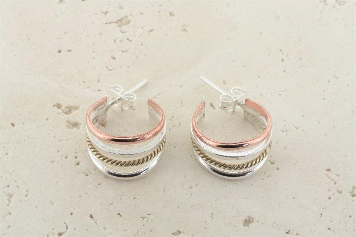 Copper Silver & Brass Hoop Stud Earrings for Women - Trendy Minimalist Jewelry for Everyday Wear, Parties & Gifts