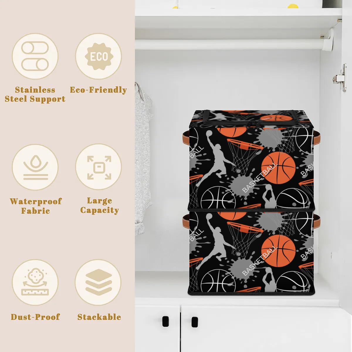 Durable Slam Dunk Storage Bins with Zipper Lids & Sturdy Handles - 2 Pack Organizer for Clothes, Toys & Home Organization | Perfect for Bedroom, Closet & Kids Room Storage