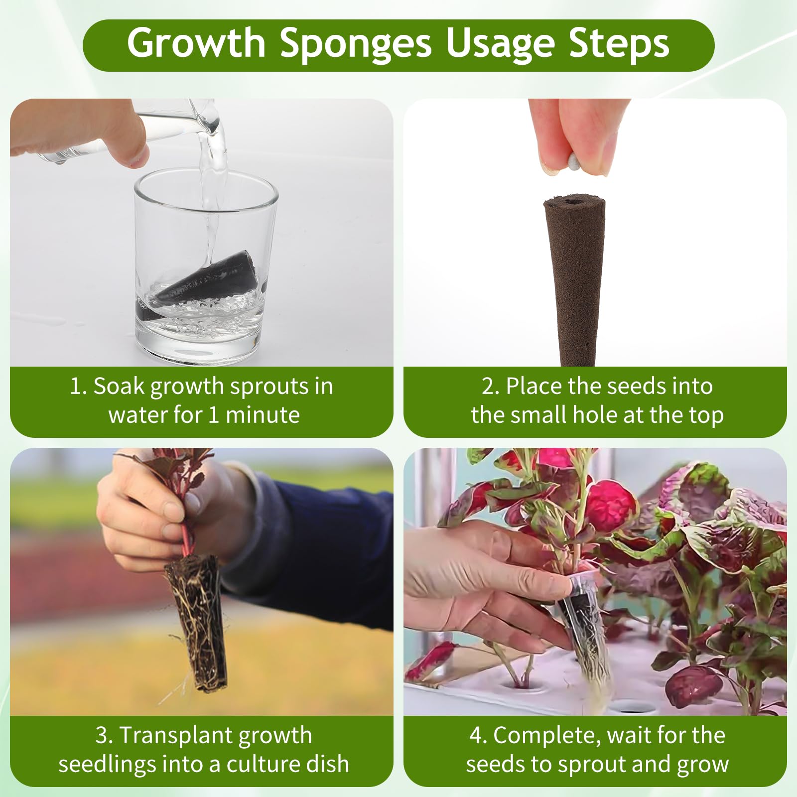 50Pcs Hydroponic Grow Sponges - Seed Starter Pods for Plant Root Growth, Replacement Sponges Compatible with Hydroponic Systems | Perfect for Indoor Gardening, Herb Kits & Hydroponic Seed Starting