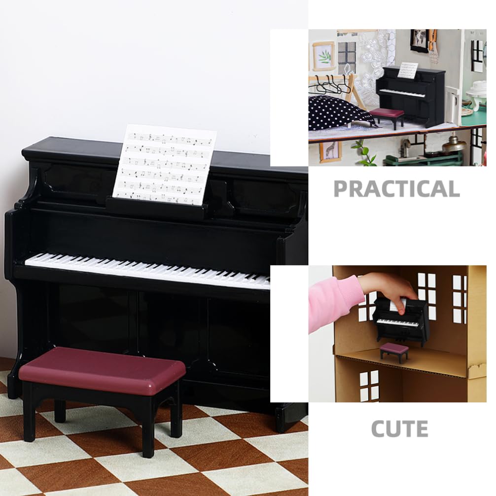 Miniature Piano & Stool Set for Dollhouse - 2 Piece Tiny Musical Instrument with Sheet Music - Perfect for Dollhouse Decor, Miniature Collectibles & DIY Craft Projects