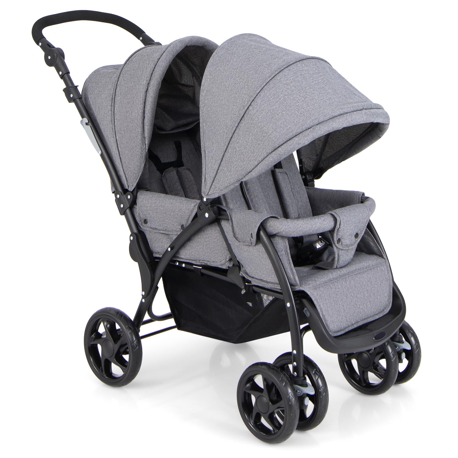 HONEY JOY Double Stroller - Lightweight Foldable Tandem Twin Stroller for Newborns & Toddlers with 5-Point Safety Harness, Reclining Seats & Storage Basket | Perfect for Twins, Siblings or Daycare Use (Gray)