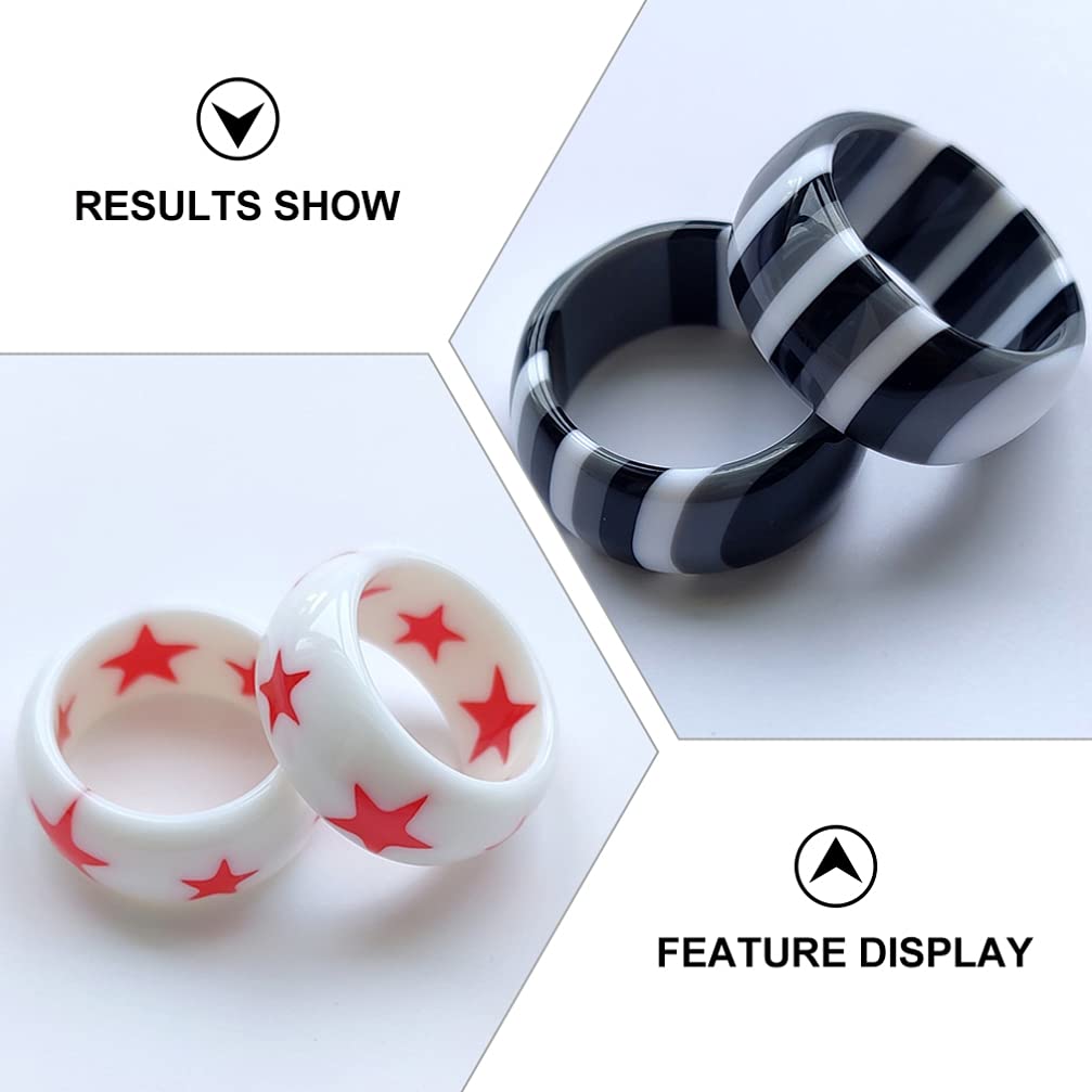 Holibanna 4-Piece Striped Multicolor Resin Knuckle Rings Set - Trendy Fashion Statement Rings for Women - Perfect for Parties, Festivals & Everyday Wear