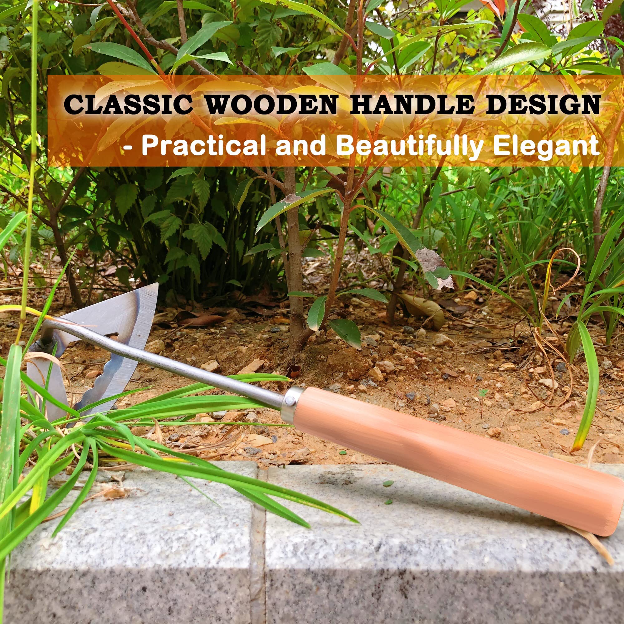 SHANFEEK Hollow Garden Hoe - 14-Inch Extended Handle Weeding Tool with Solid Wood Handle (Orange) - Perfect for Yard Work, Vegetable Gardening & Weed Removal