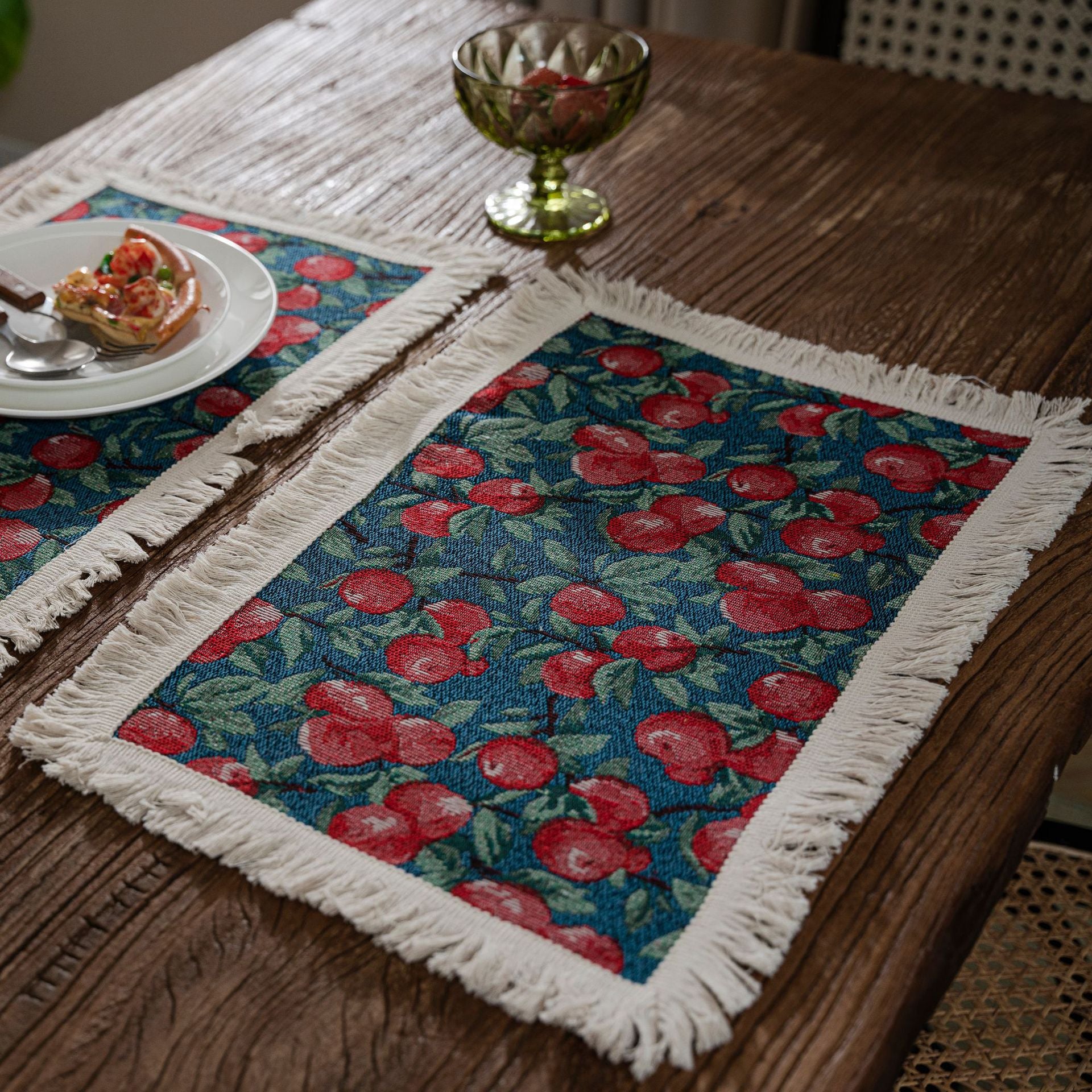 Noemi Red Cherry Print Table Runner - Elegant Dining Table Decor for Kitchen, Wedding, Party & Holiday Decorations