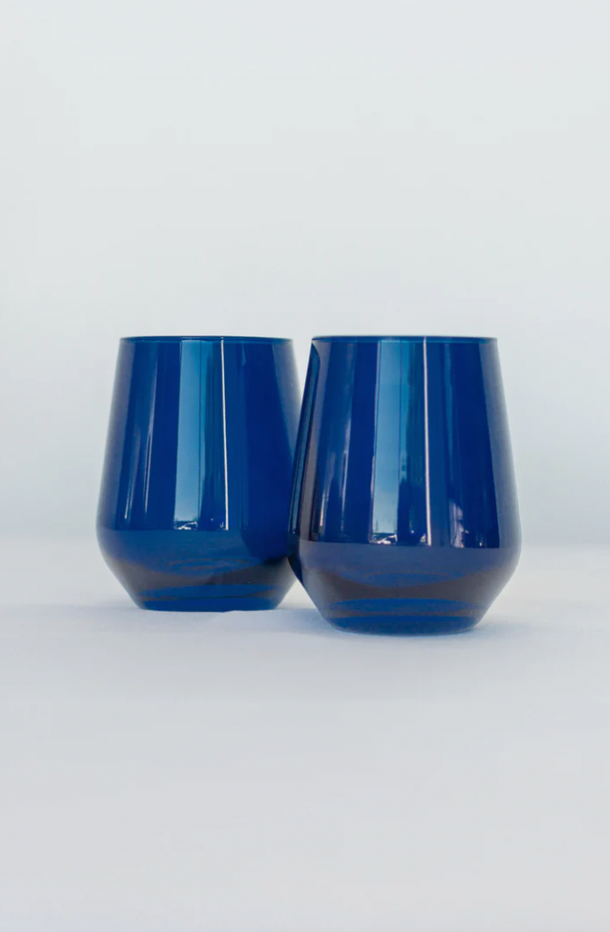 Estelle Colored Glass Stemless Wine Glasses Set of 2 - Elegant Tumblers for Red Wine, White Wine, Cocktails & Beverages - Perfect for Dinner Parties, Weddings & Home Entertaining