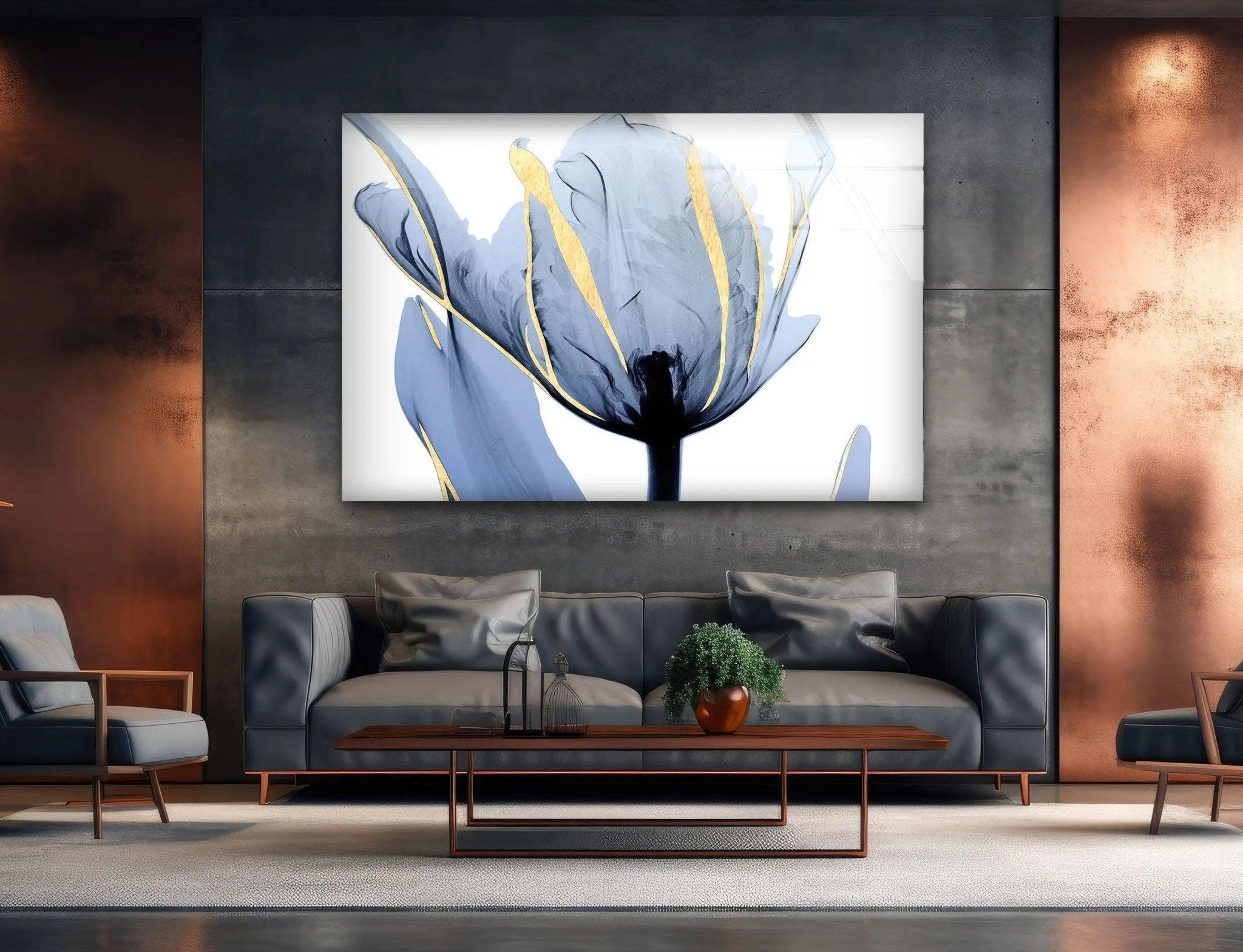 Albert Koetsier Blue Tulip Flower Glass Wall Art - Handcrafted Stained Glass Window Decor for Home, Office & Gift - Perfect for Living Room, Bedroom & Wedding Decorations