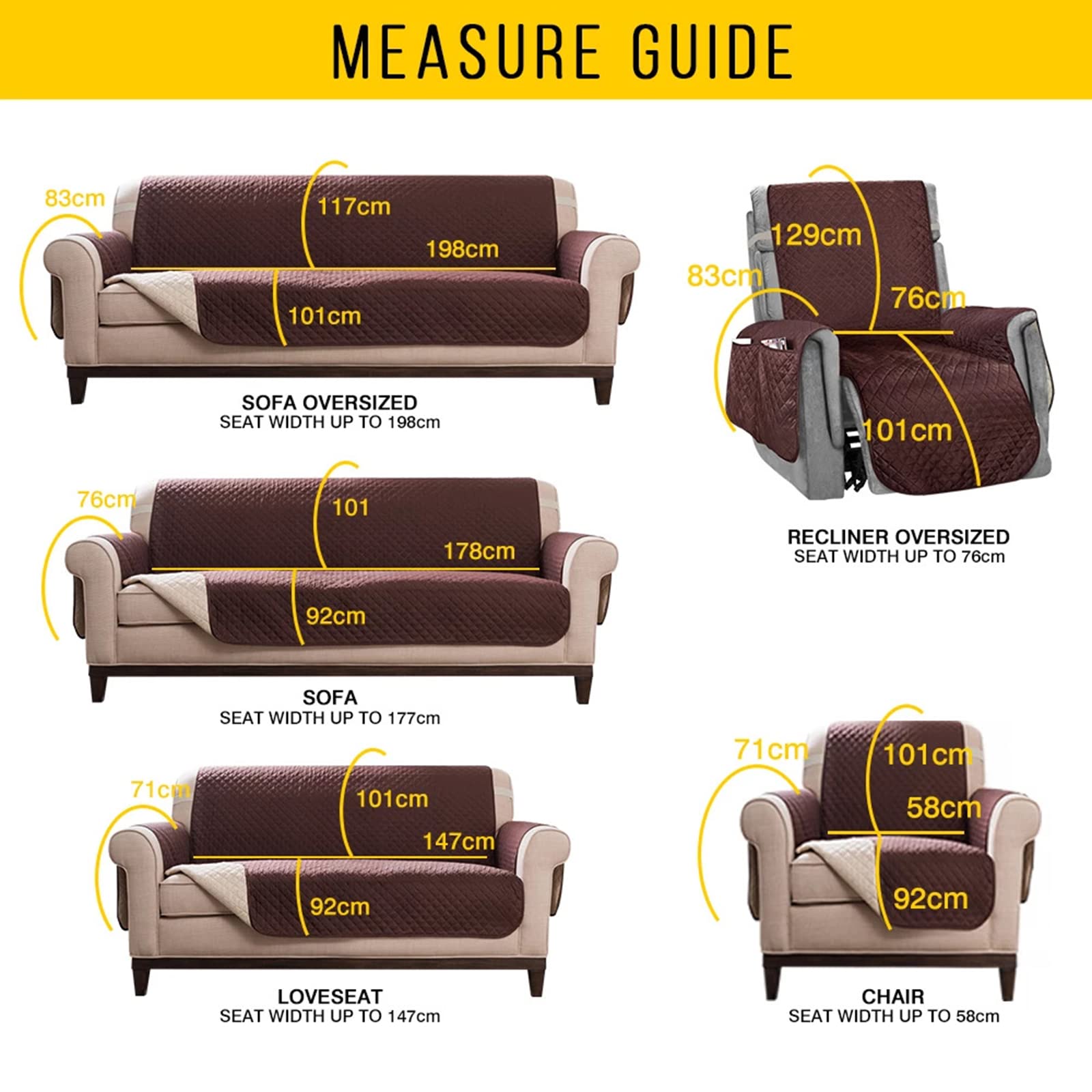Reversible Water Resistant Sofa Slipcover with Elastic Straps - Stretchable Couch Cover Furniture Protector for Pets, Kids & Children | Perfect for Living Room, Family Room & Pet-Friendly Homes