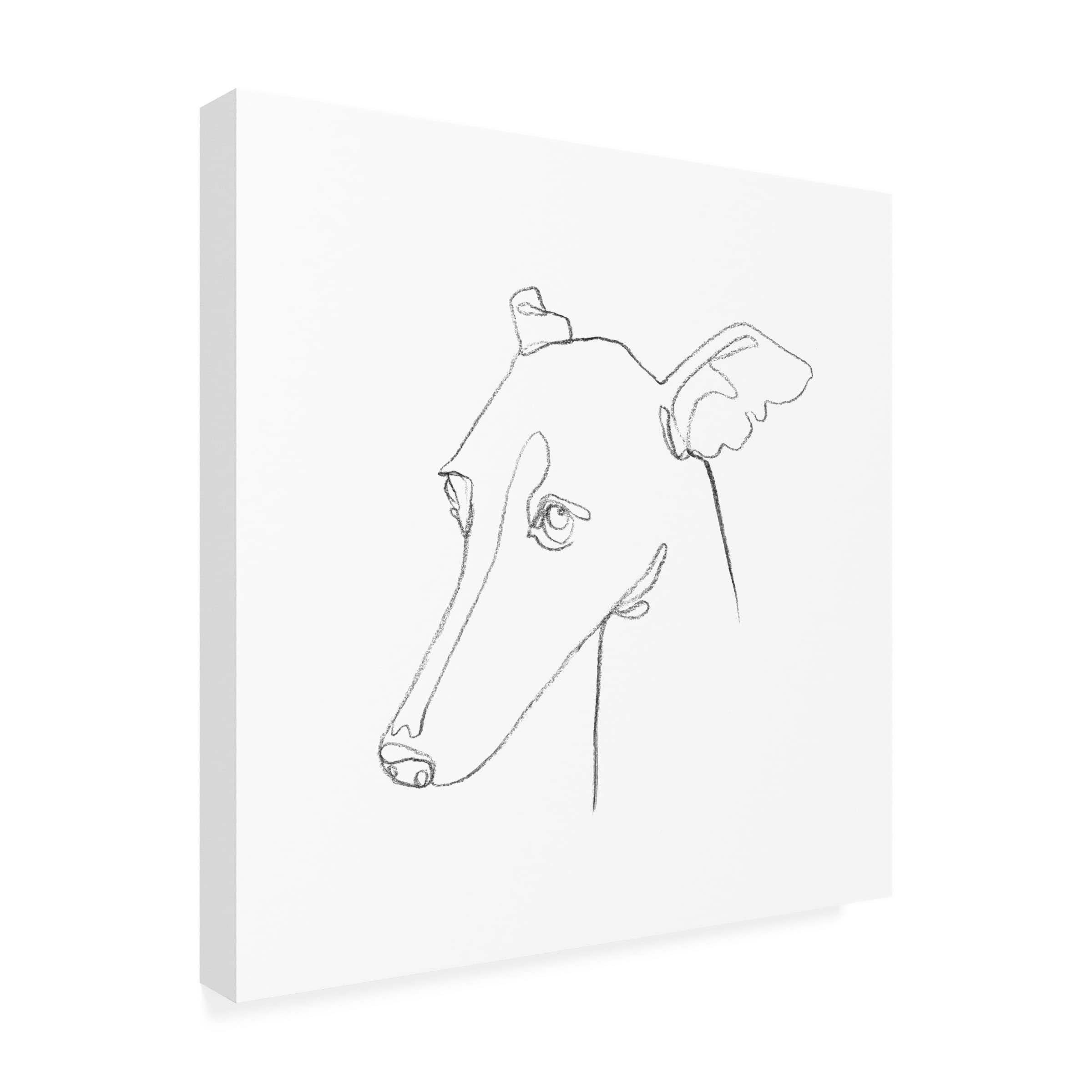 Emma Scarvey Greyhound Pencil Portrait I Canvas Wall Art - Handmade Dog Painting for Living Room, Office & Home Decor