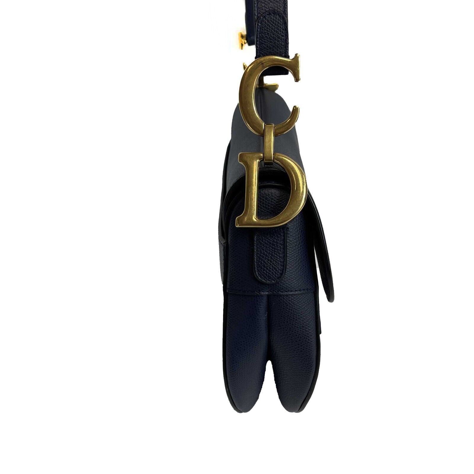 Christian Dior Calfskin Leather Saddle Bag - Navy Blue & Gold CD Shoulder Bag for Women | Luxury Designer Handbag for Everyday Use, Work & Special Occasions