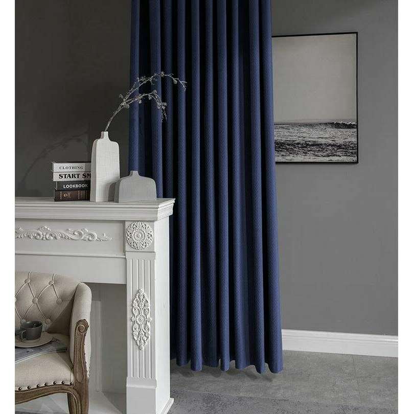 Luxury Jacquard Velvet Woven Design Curtains Navy Blue - Elegant Window Treatments for Living Room, Bedroom & Home Decor