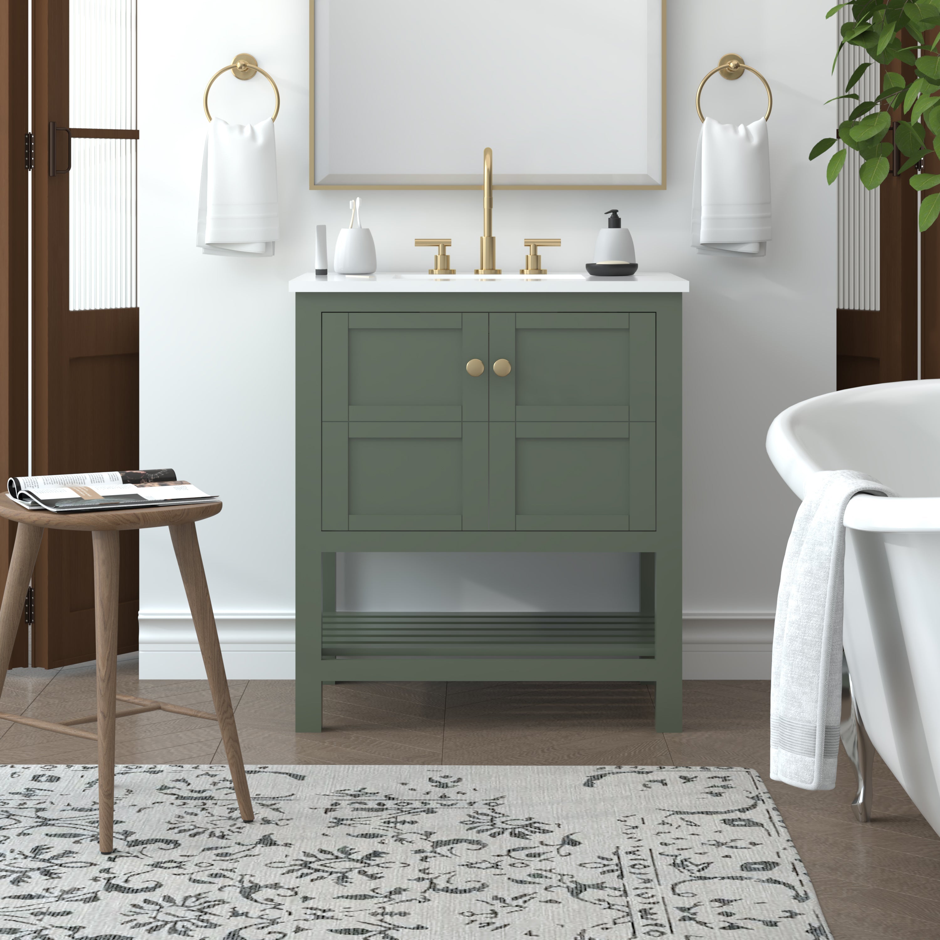 29.5 Inch Bathroom Vanity Cabinet in Sage Green - Modern Freestanding Vanity for Bathroom Remodel, Farmhouse & Contemporary Style - Perfect for Master Bath, Guest Bath & Powder Room