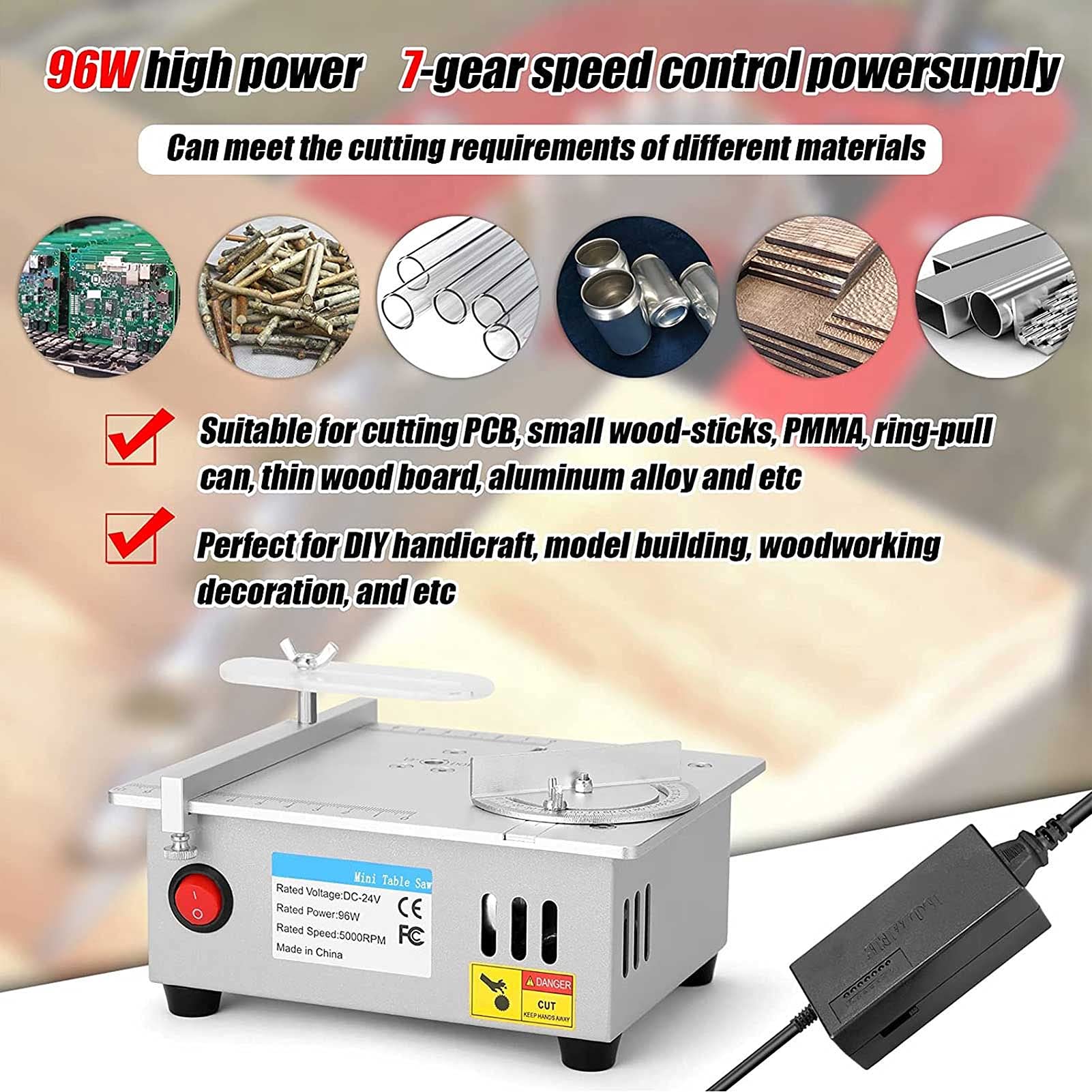 Mini Table Saw - Portable Desktop Precision Saw with Adjustable Speed & Angle for Hobby Crafts | Compact Household Chainsaw for Woodworking, DIY Projects & Model Making
