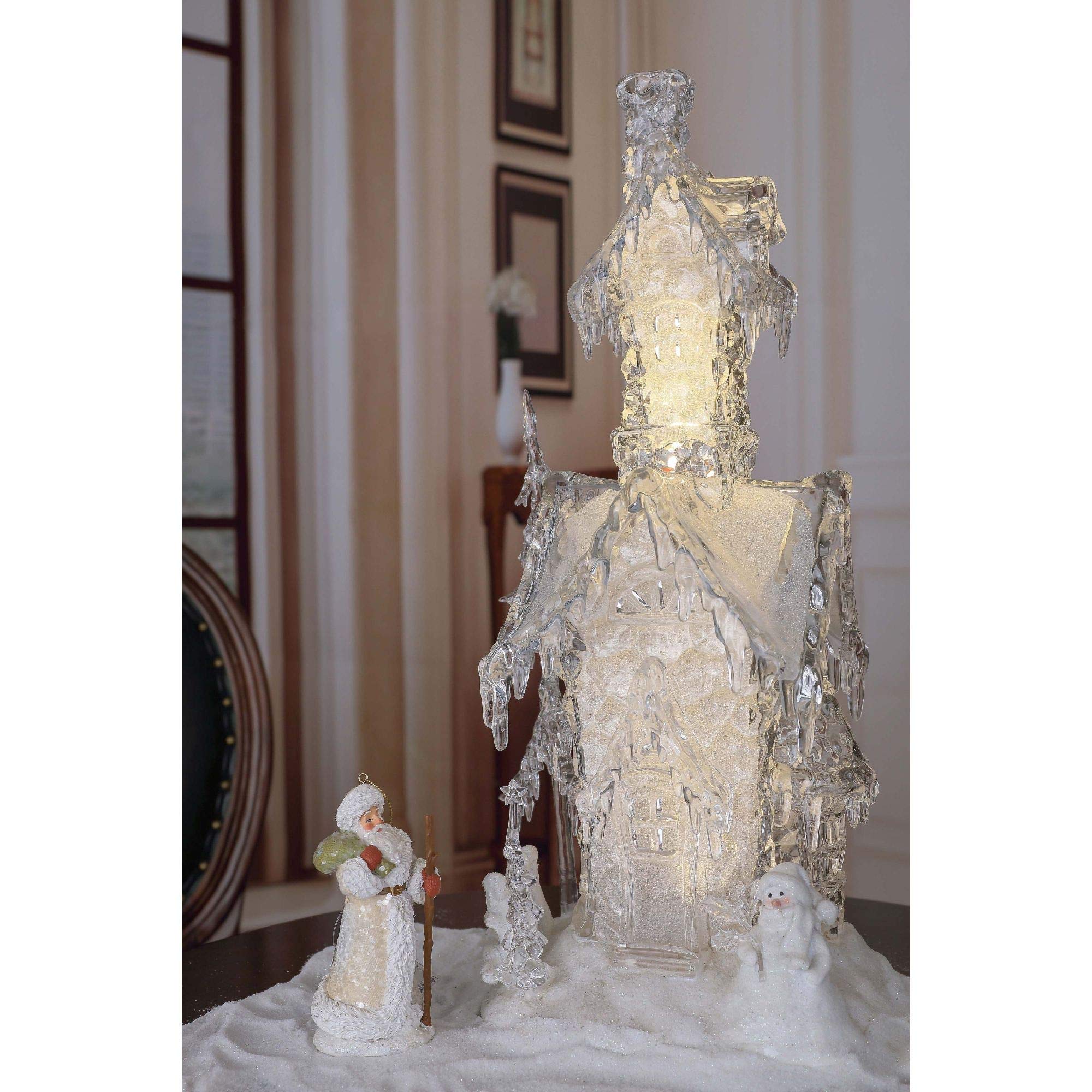 2 Pack Clear & Gold Glitter LED Snow House Tabletop Decor - 11.5
