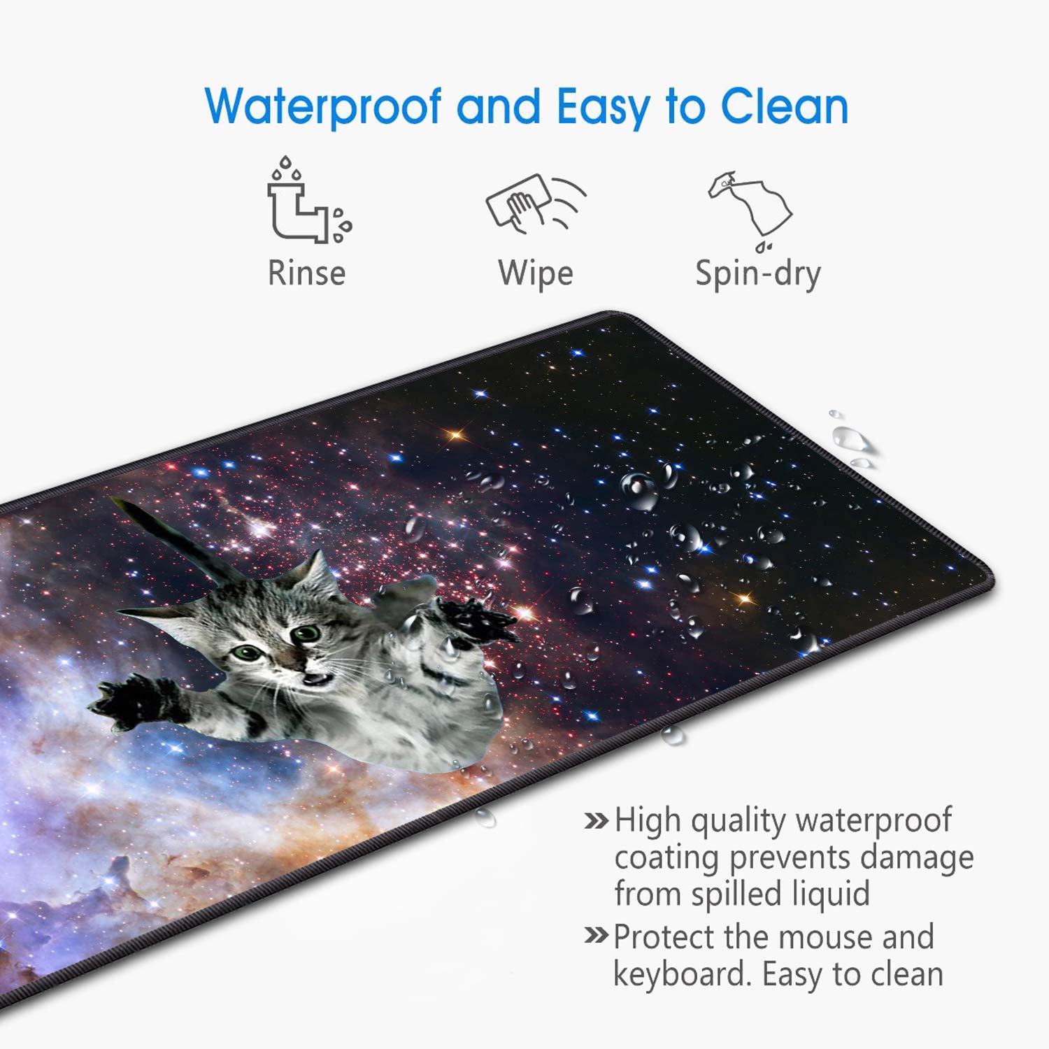 XXL Gaming Mouse Pad with Coasters Set - Stitched Edges, Non-Slip Desk Mat for PC, Laptop & Office (31.5x11.8 Inch) - Perfect for Gaming, Work & Home Office Setup | Galaxy Fly Cat Design