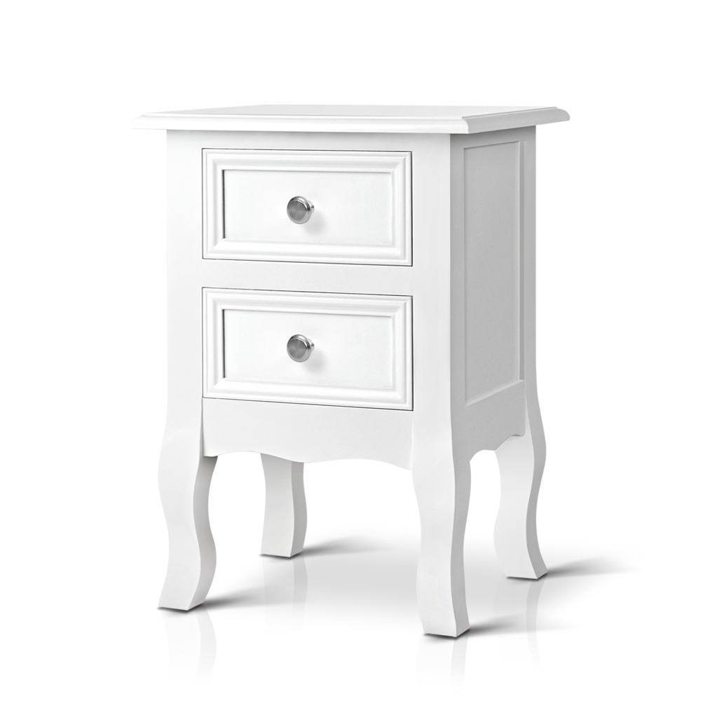 French Provincial Nightstand - White Distressed Wood Bedside Table for Bedroom, Living Room & Guest Room Decor