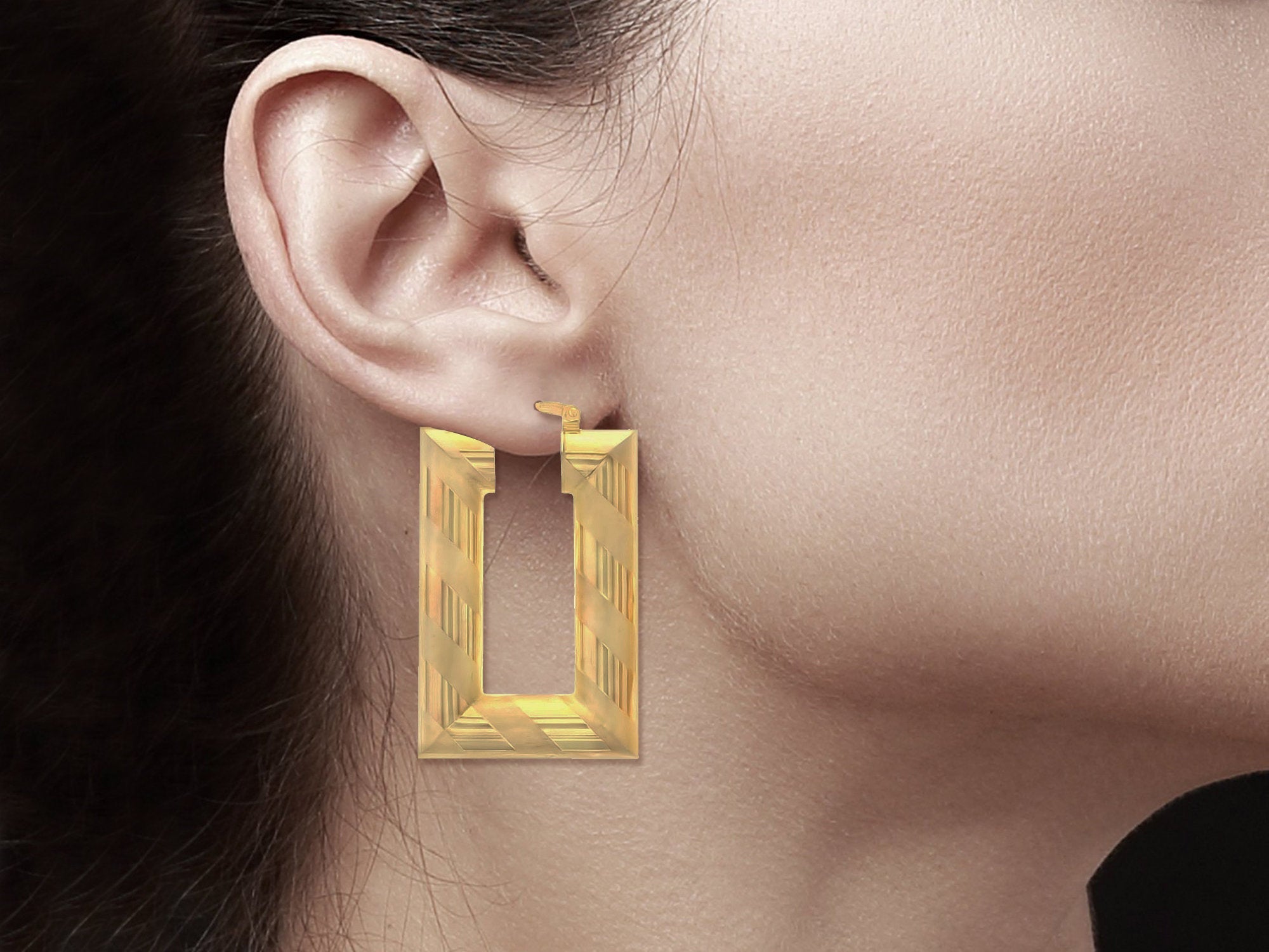 Elegant Striped Candy Cane Rectangular Hoop Earrings - Polished & Satin Finish for Christmas Parties & Holiday Gifts