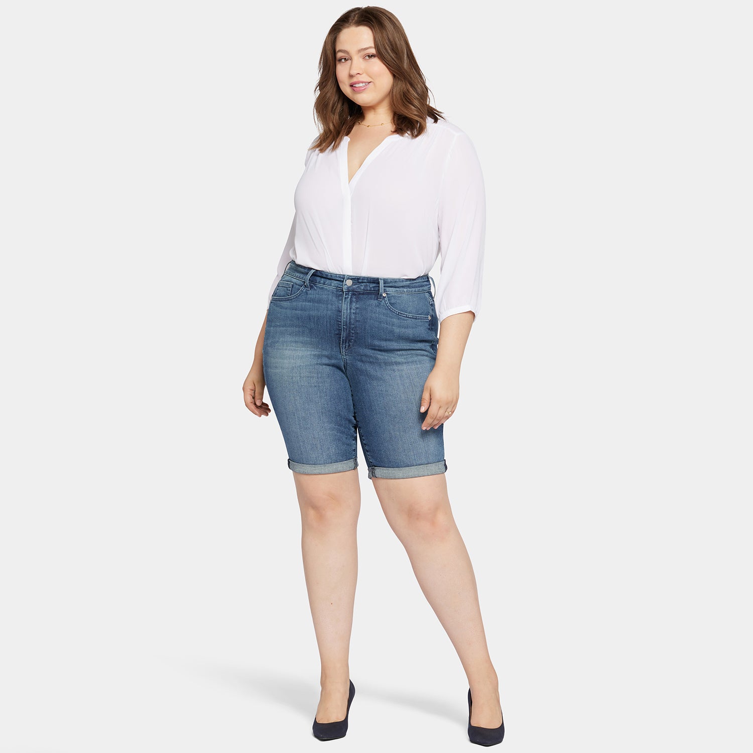 Briella 11 Inch Plus Size Denim Shorts for Women - High Waisted Stretch Jean Shorts for Summer, Casual Wear & Outdoor Activities
