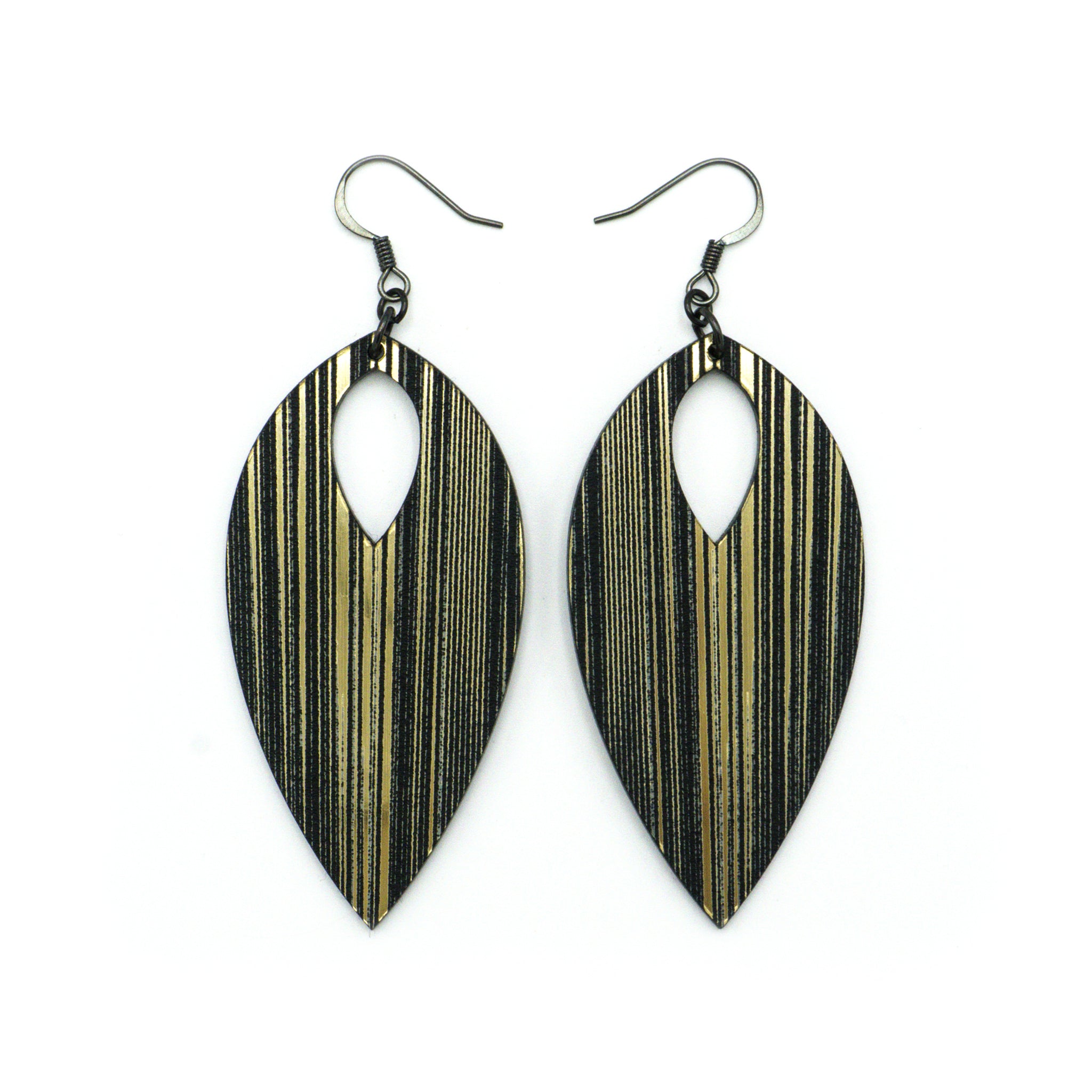 T7 Acrylic Earrings - Brushed Gold & Black Line Array Design | Stylish Dangle Earrings for Women, Perfect for Parties, Weddings & Everyday Wear