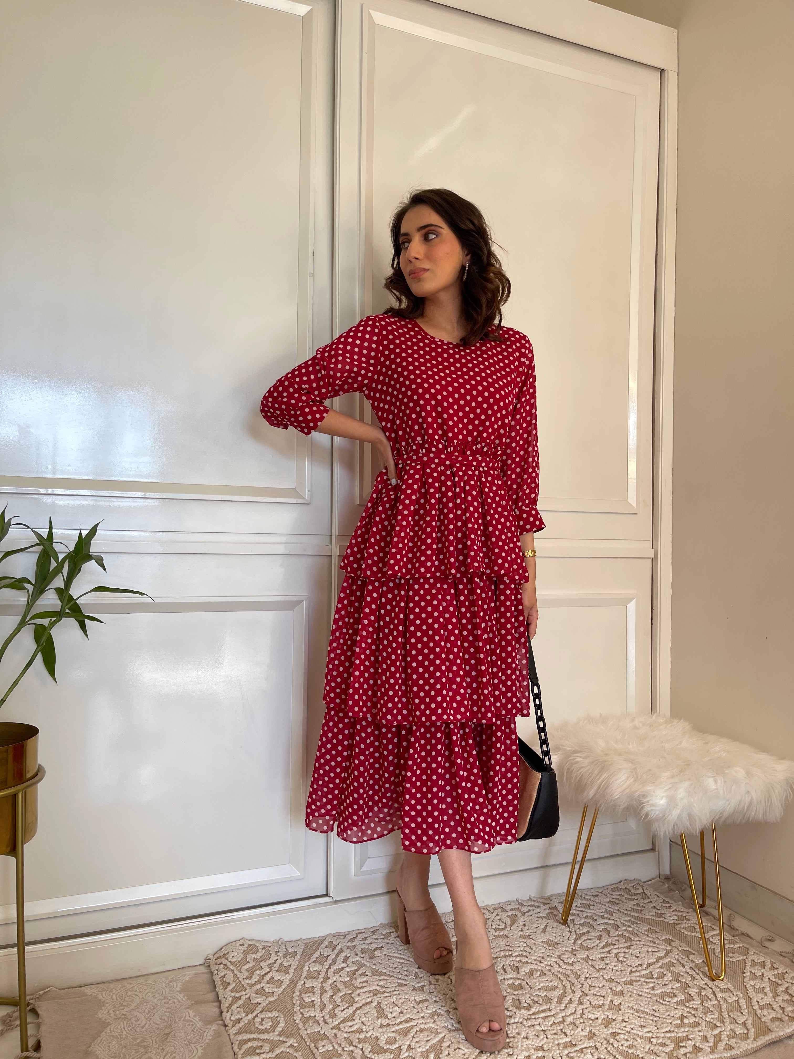 Elegant Red Polka Dot Ruffle Flared Maxi Dress for Women - Perfect for Summer Parties, Weddings & Beach Vacations