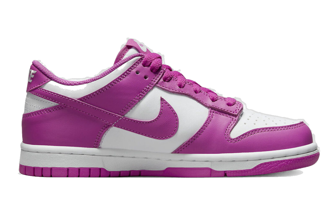 Nike Kids' Dunk Low GS Sneakers - White & Active Fuchsia | Comfortable & Stylish Basketball Shoes for Boys & Girls | Perfect for School, Sports & Casual Wear